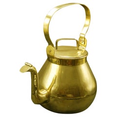 Antique French Mid 19th Century Large Brass Hot Water Kettle with Swing Handle