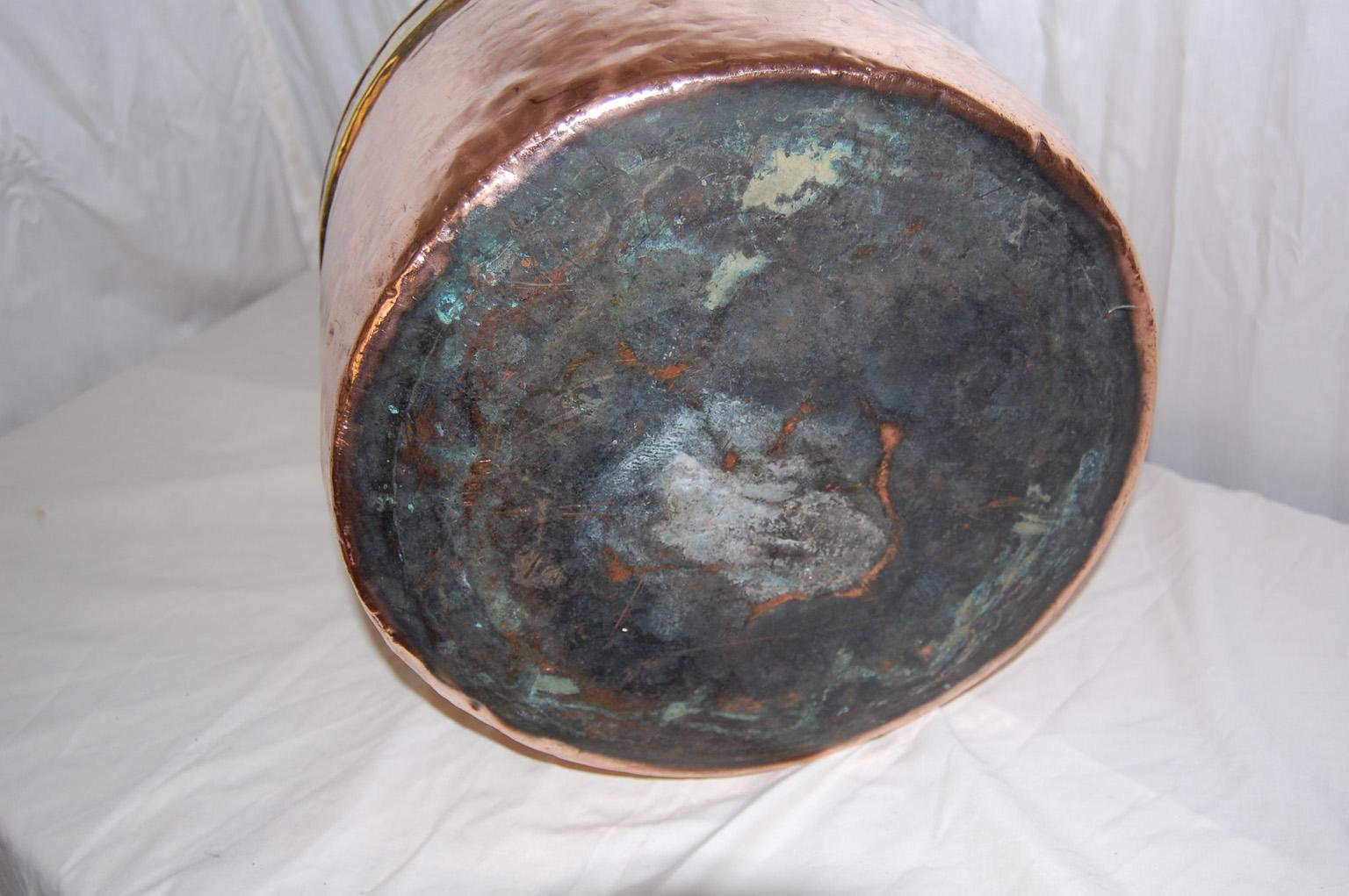 French Mid 19th Century Large Copper Cauldron with Brass Rim for Logs or Plants 2