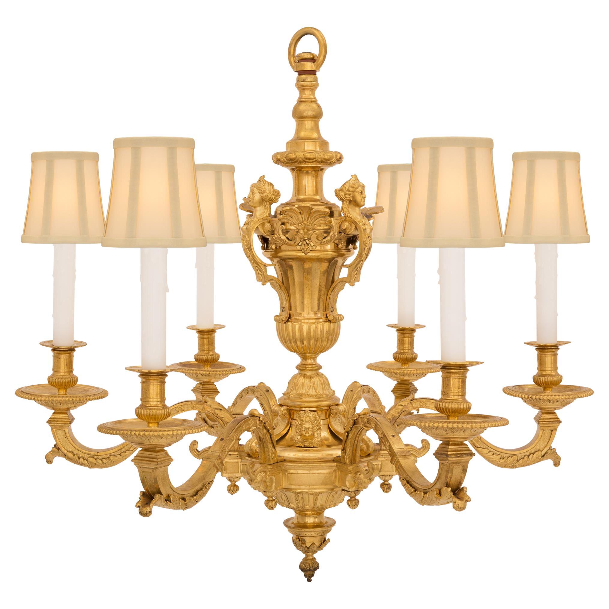 French Mid-19th Century, Louis XIV Style Eight-Arm Ormolu Chandelier For Sale