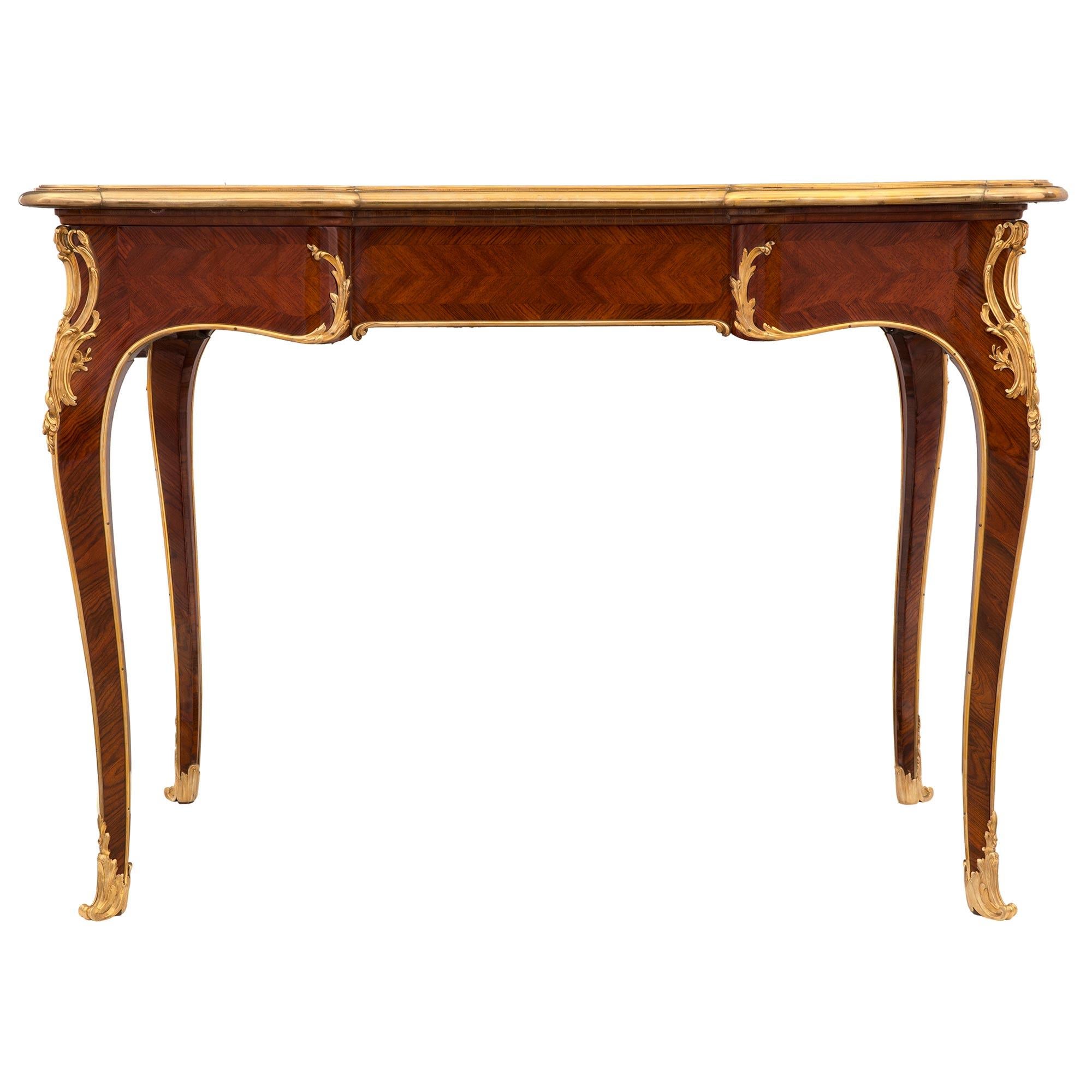 French Mid-19th Century Louis XV Style Kingwood and Ormolu Bureau Plat For Sale 8