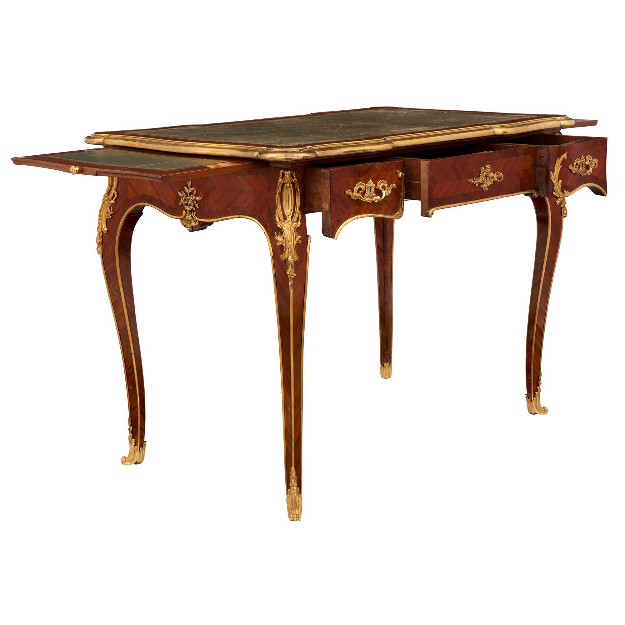 French Mid-19th Century Louis XV Style Kingwood and Ormolu Bureau Plat For Sale 1