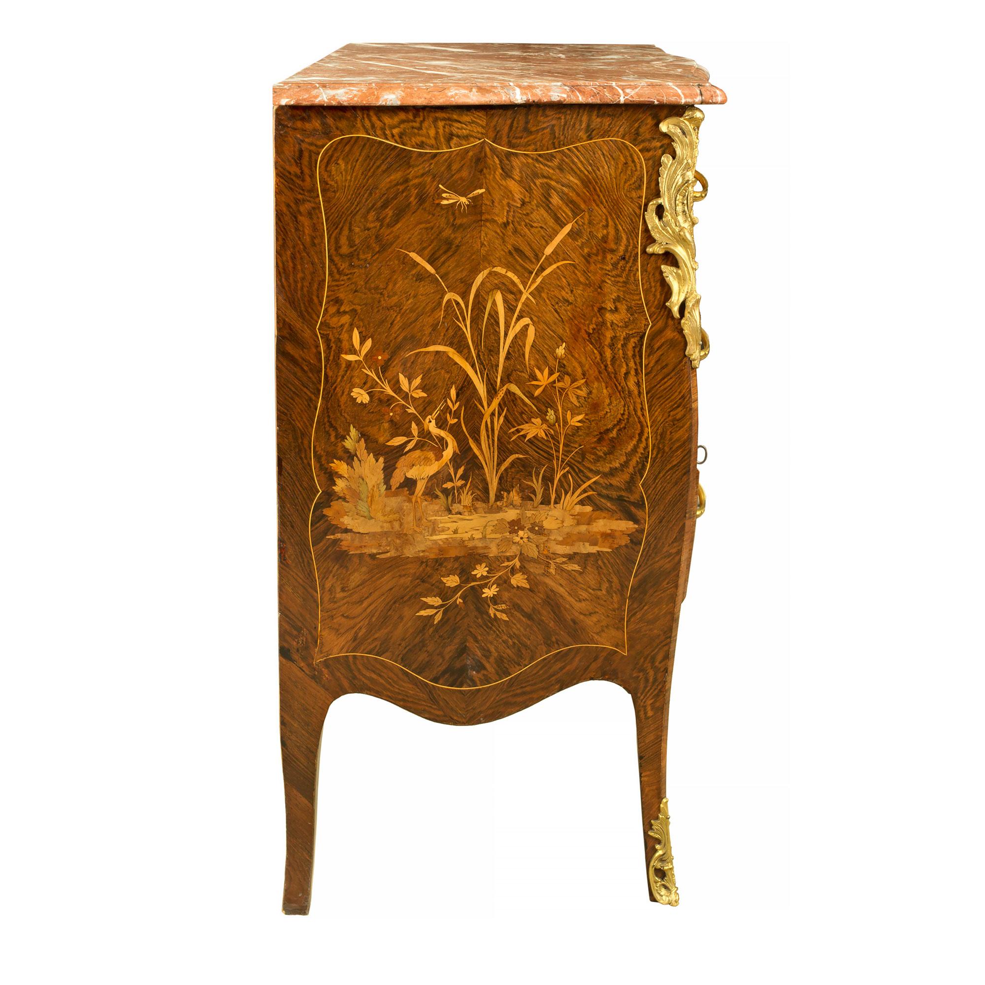 French Mid-19th Century Louis XV St. Marquetry and Ormolu, Three-Drawer Chest For Sale 1