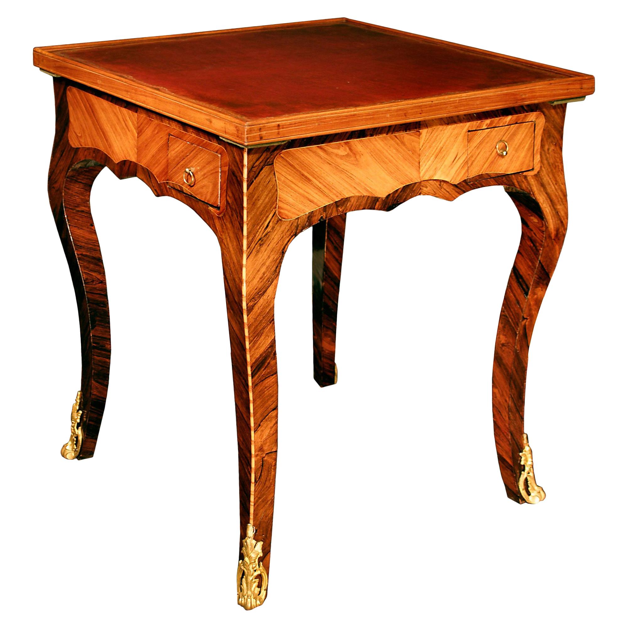 Französischer Spieltisch im Louis-XV-Stil mit Intarsien, Mitte des 19. Jahrhunderts