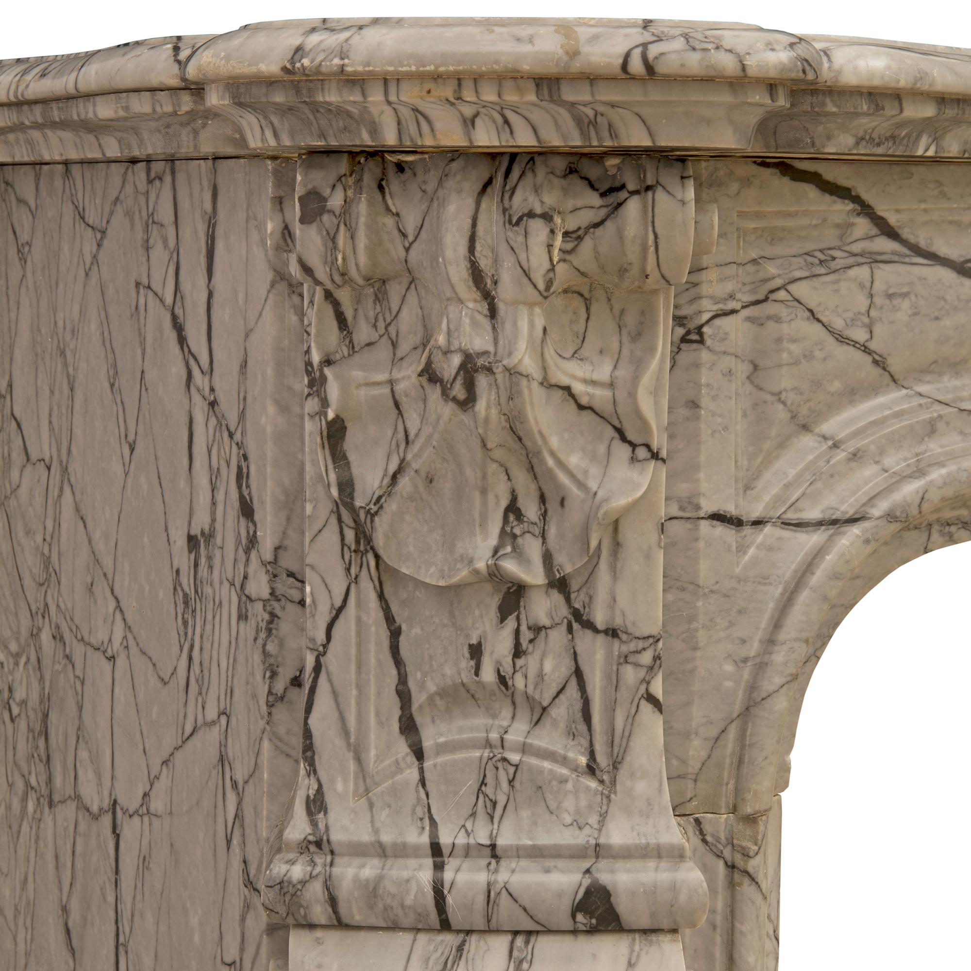 French Mid 19th Century Louis XV St. Sarrancolin Marble Fireplace Mantle For Sale 1
