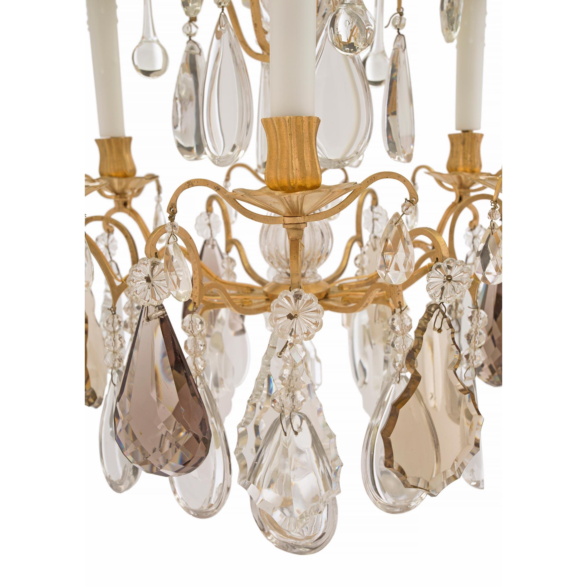 French Mid-19th Century Louis XV Style Baccarat Crystal and Ormolu Chandelier For Sale 1