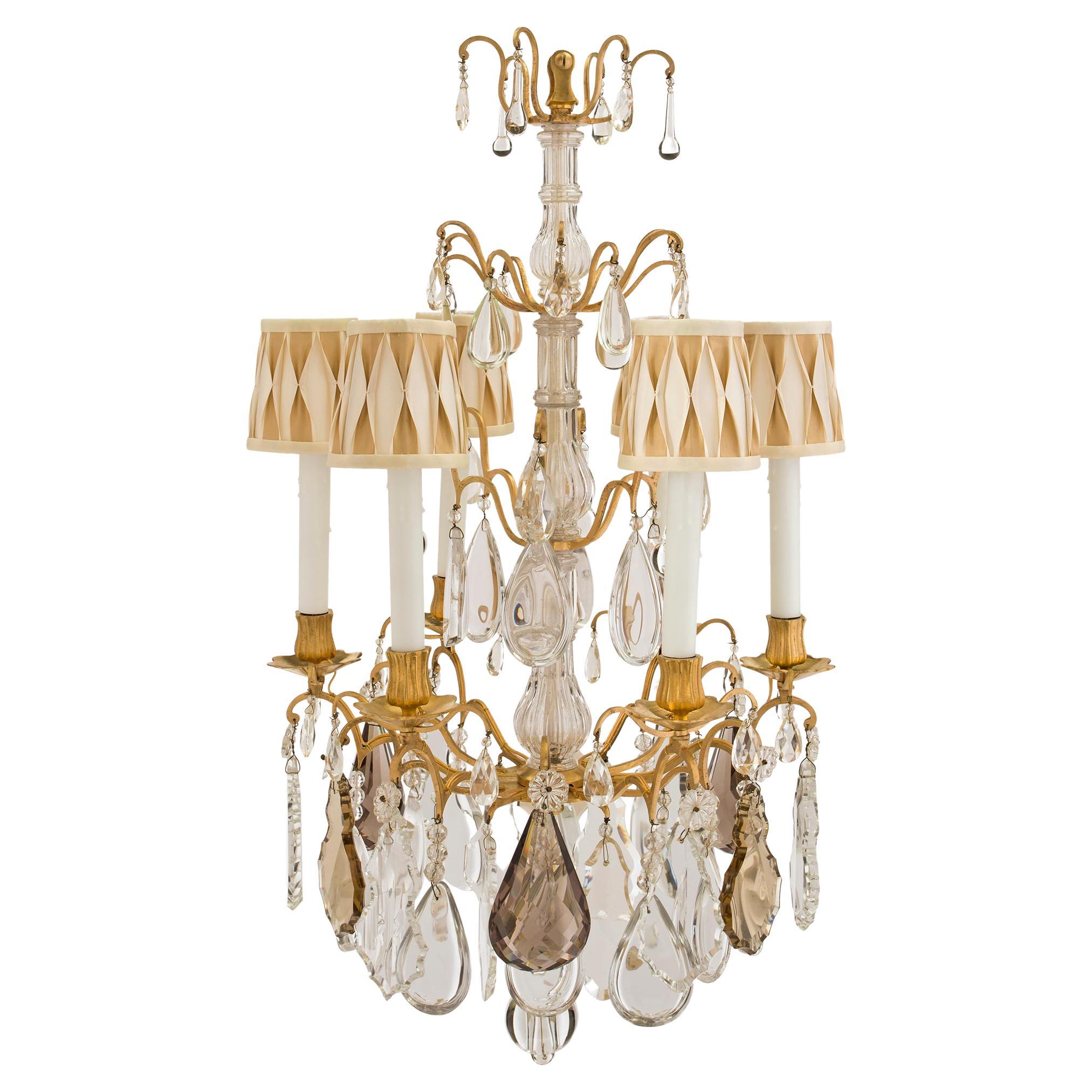 French Mid-19th Century Louis XV Style Baccarat Crystal and Ormolu Chandelier For Sale