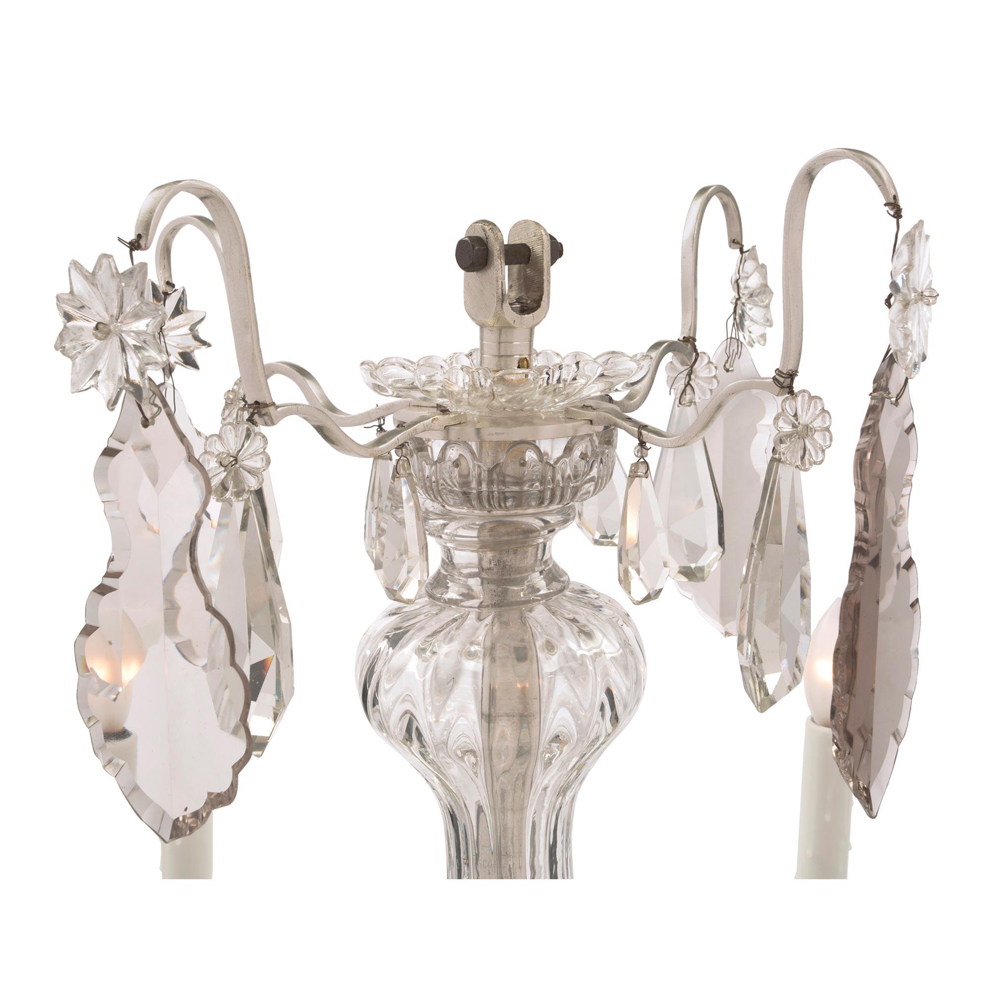 Silvered French Mid-19th Century Louis XV Style Bronze and Baccarat Crystal Chandelier For Sale