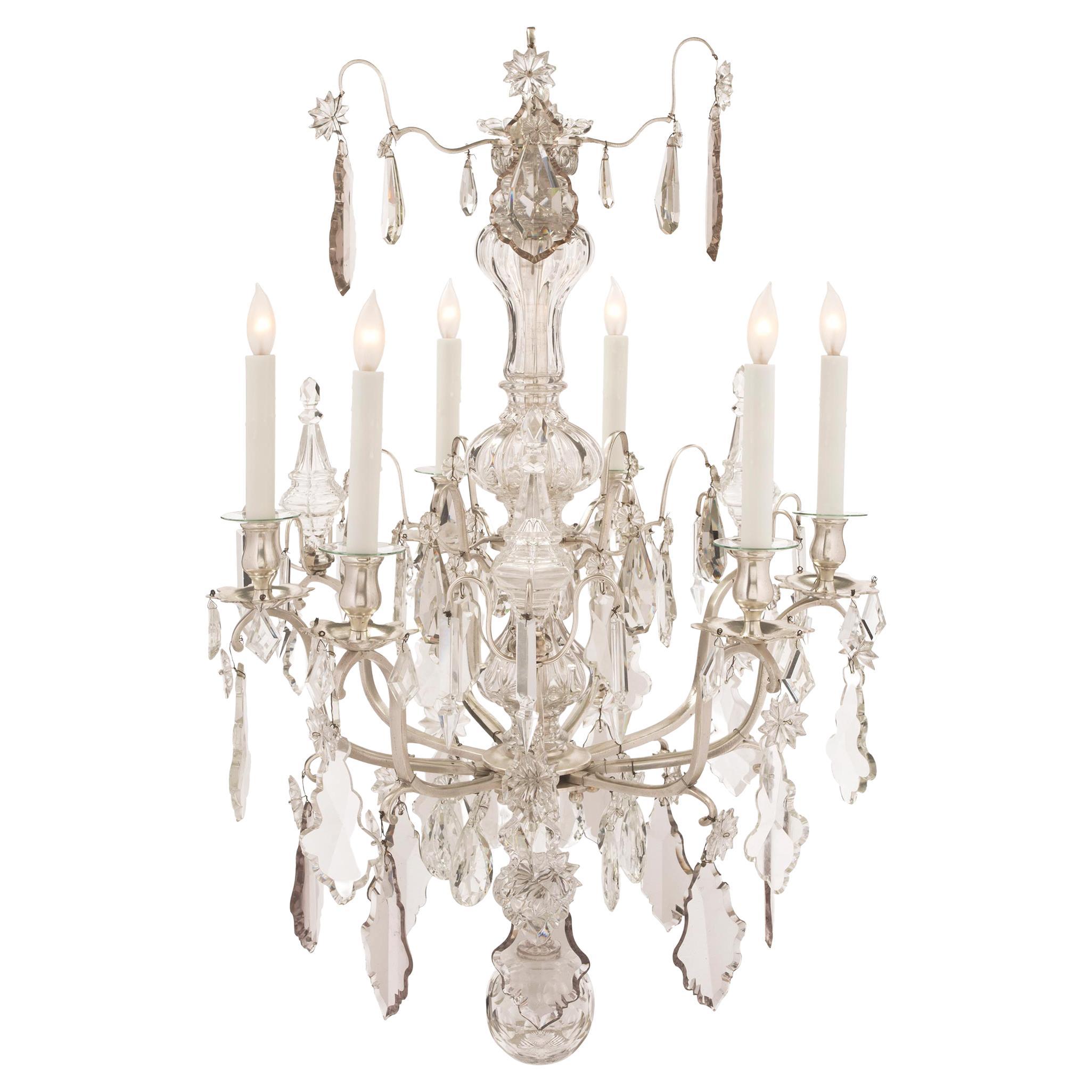 French Mid-19th Century Louis XV Style Bronze and Baccarat Crystal Chandelier For Sale