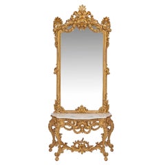 French Mid-19th Century Louis XV Style Giltwood Console and Mirror