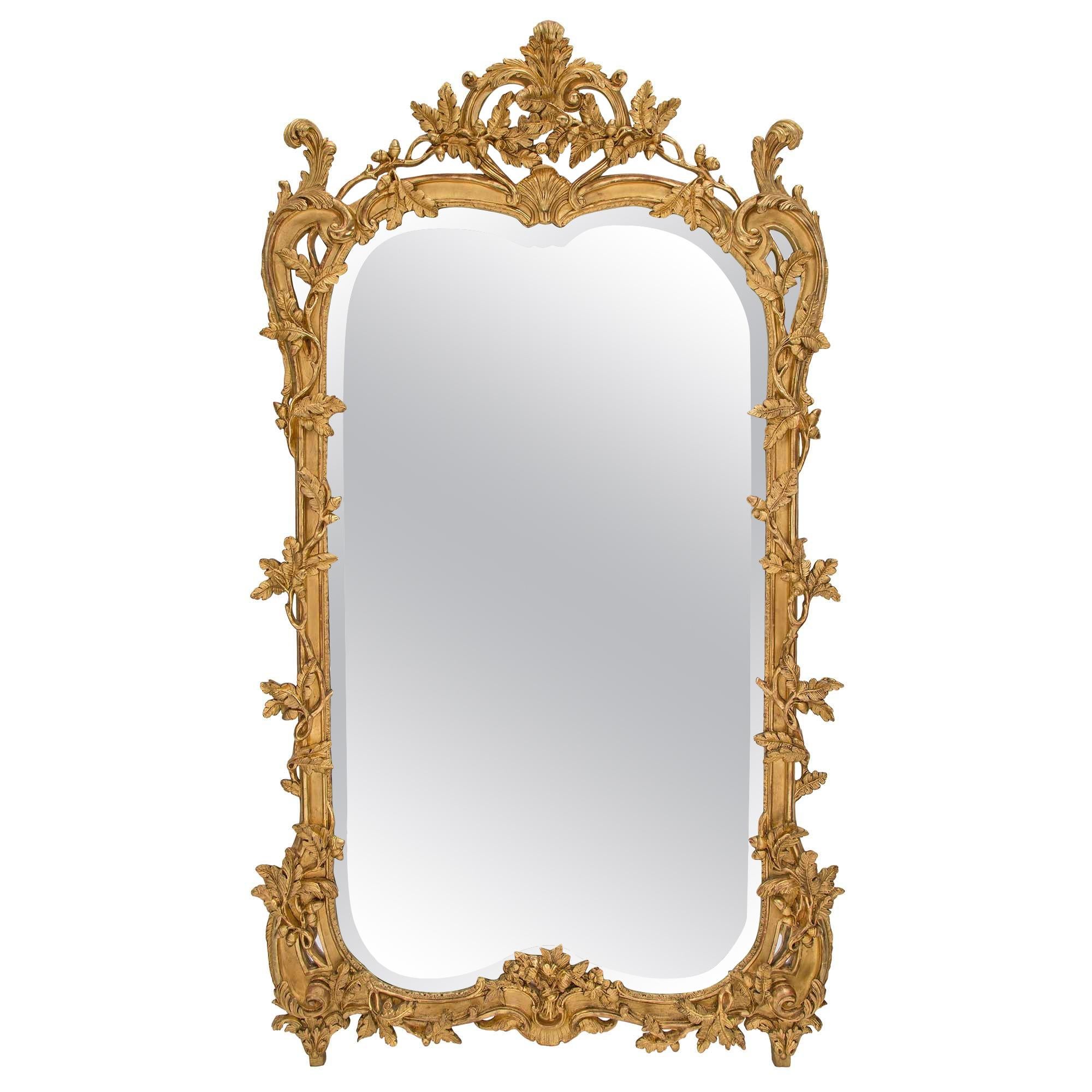 French Mid-19th Century Louis XV Style Giltwood Mirror For Sale