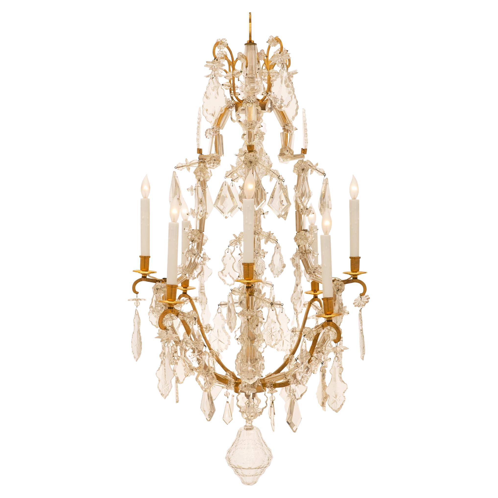 French Mid-19th Century Louis XV Style Ormolu and Baccarat Crystal Chandelier For Sale