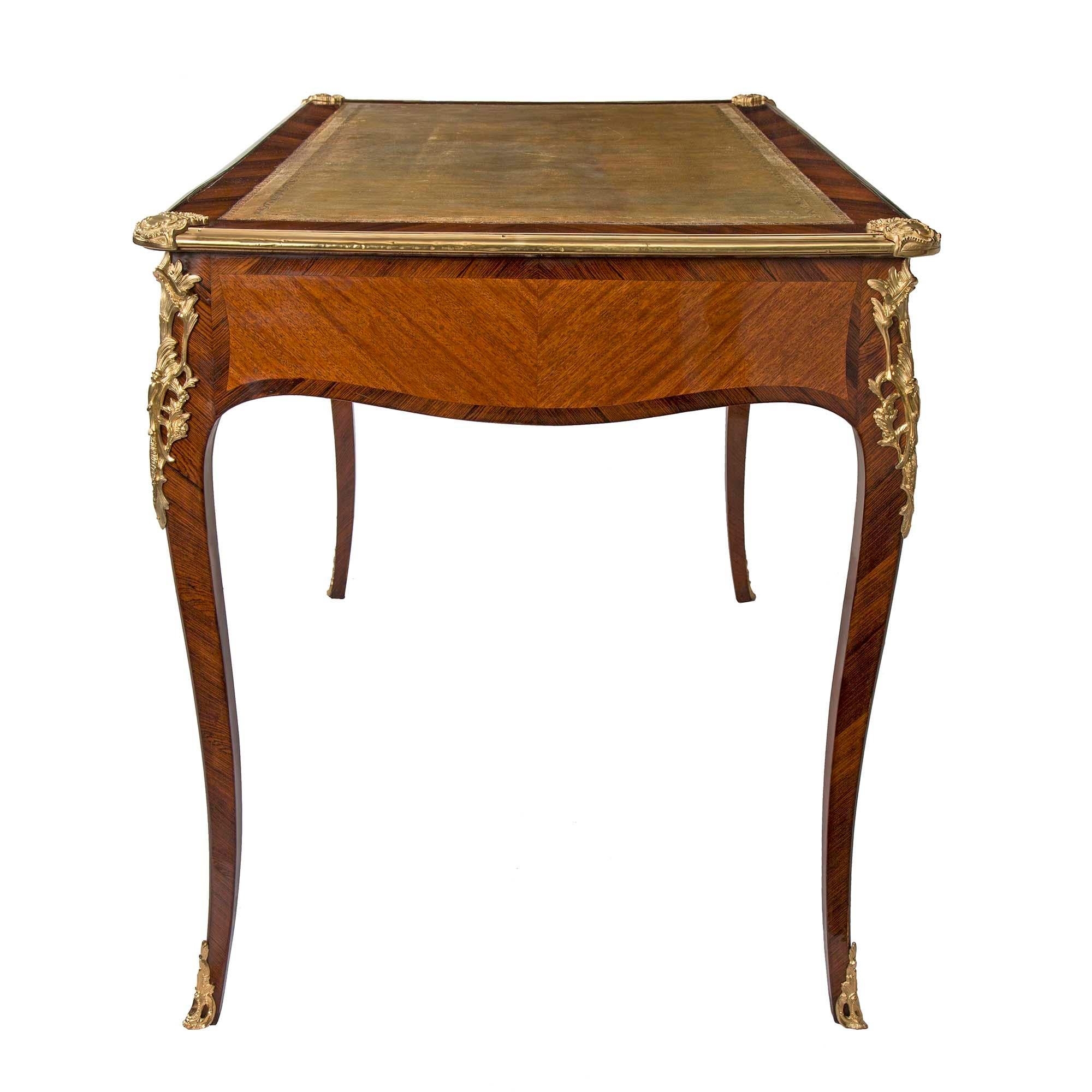 French Mid-19th Century Louis XV Style Tulipwood and Kingwood Bureau Plat For Sale 1