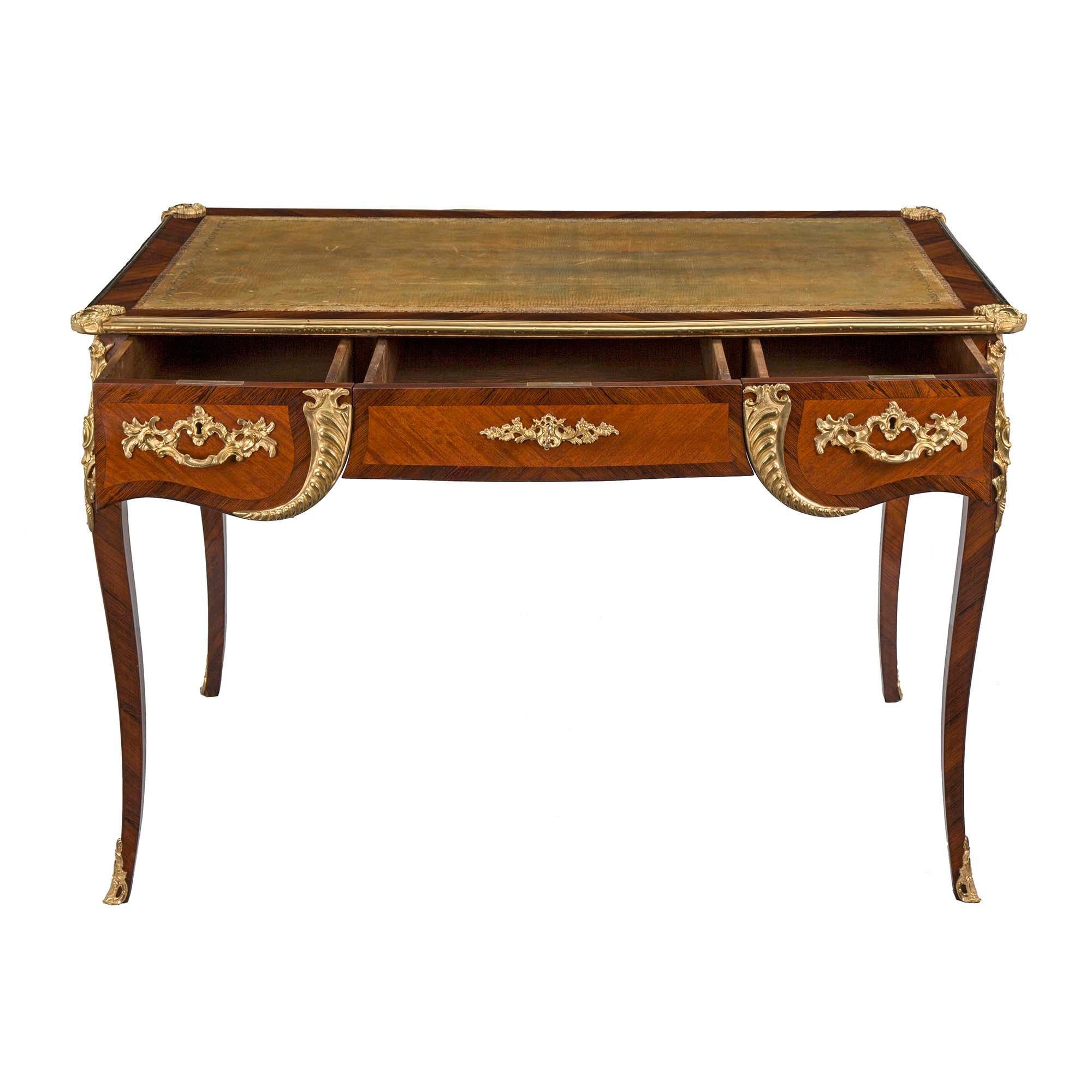 French Mid-19th Century Louis XV Style Tulipwood and Kingwood Bureau Plat For Sale 2
