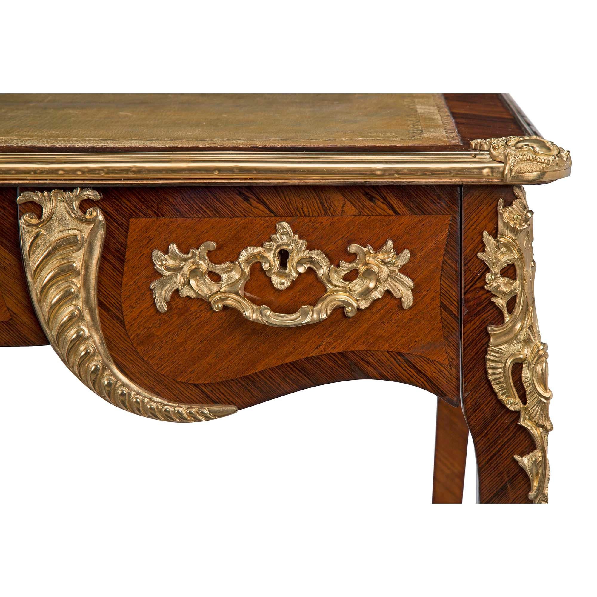 French Mid-19th Century Louis XV Style Tulipwood and Kingwood Bureau Plat For Sale 3