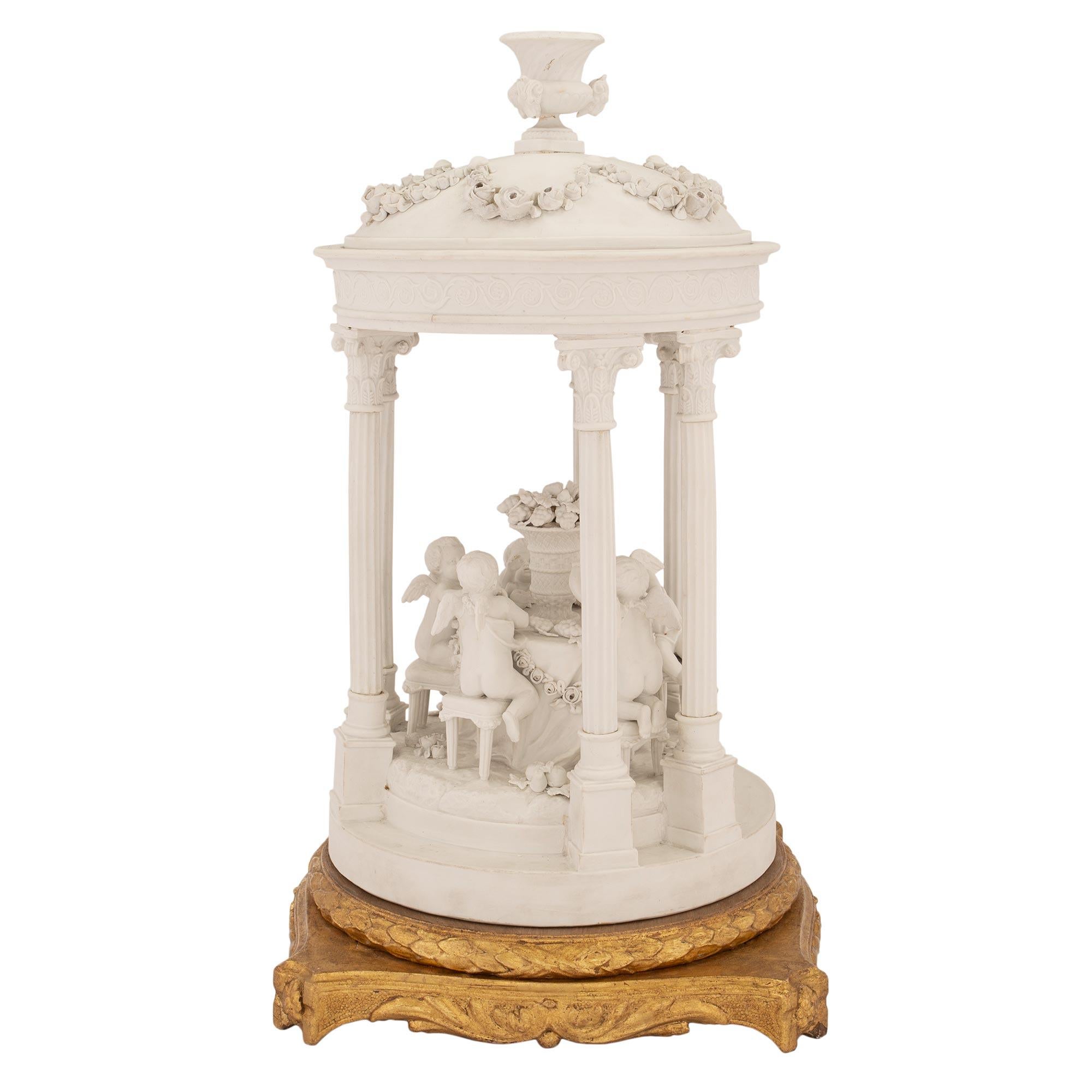 French Mid 19th Century Louis XVI St. Biscuit De Sèvres and Giltwood Centerpiece In Good Condition For Sale In West Palm Beach, FL