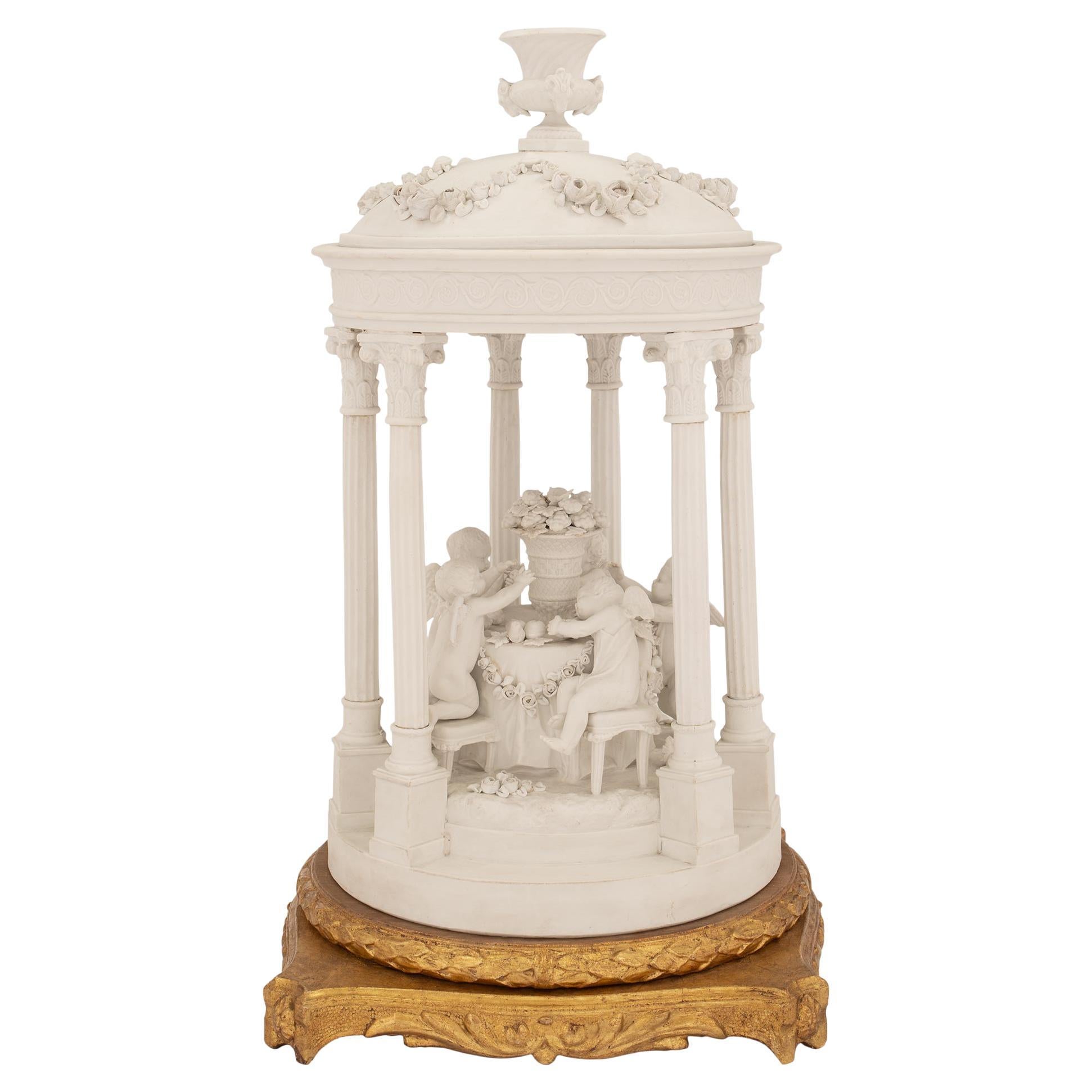 French Mid 19th Century Louis XVI St. Biscuit De Sèvres and Giltwood Centerpiece For Sale