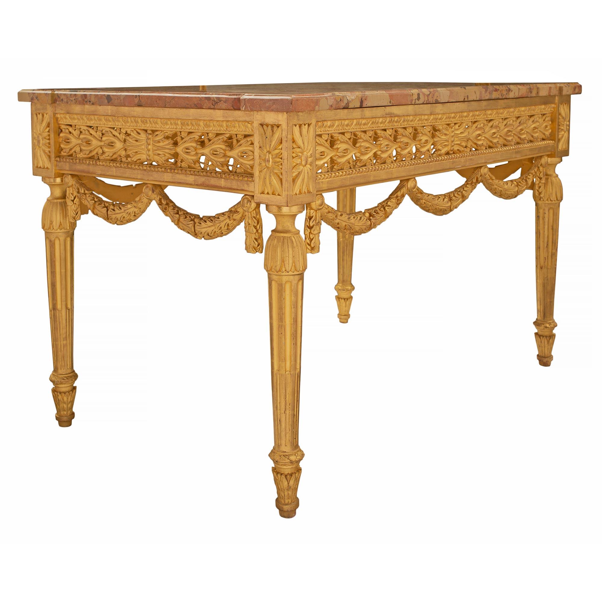 French Mid-19th Century Louis XVI St. Giltwood and Marble Center Table In Good Condition For Sale In West Palm Beach, FL