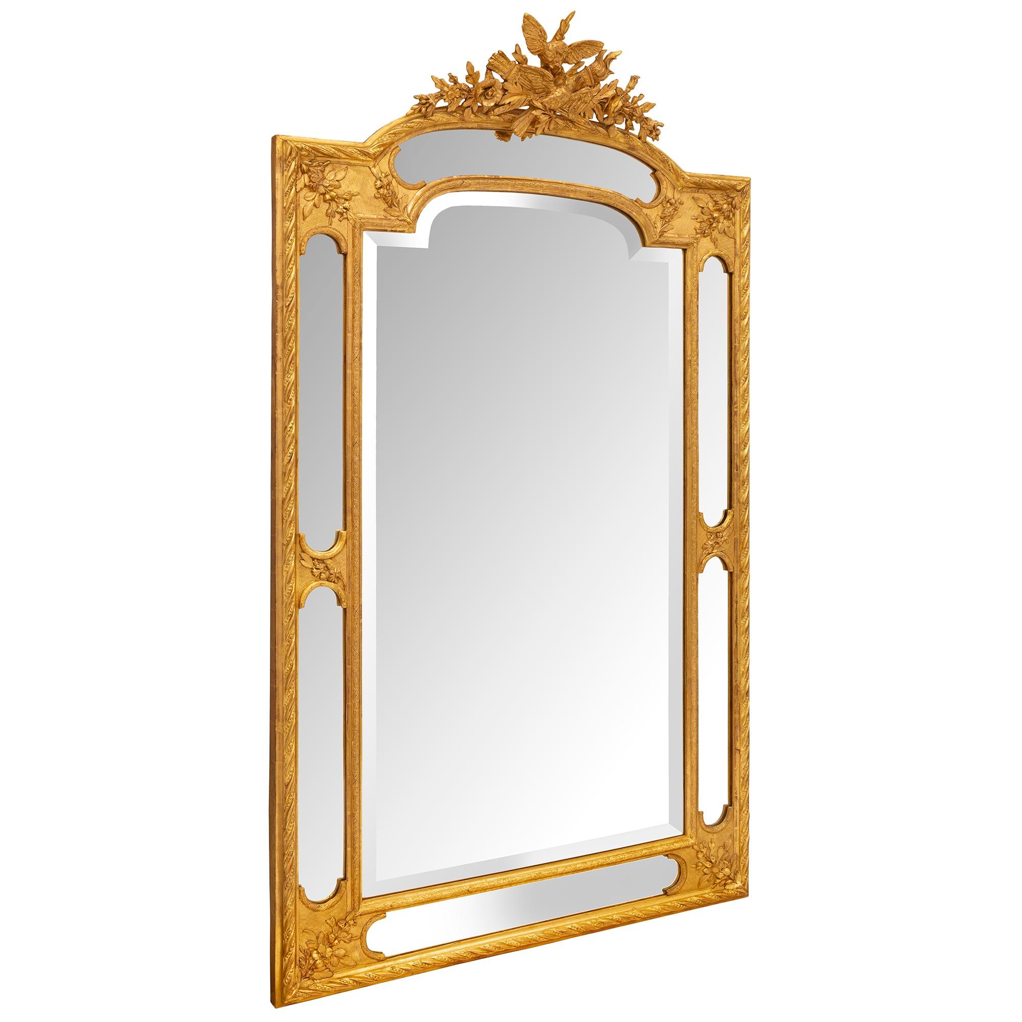 French Mid 19th Century Louis XVI St. Giltwood Double Framed Mirror In Good Condition For Sale In West Palm Beach, FL