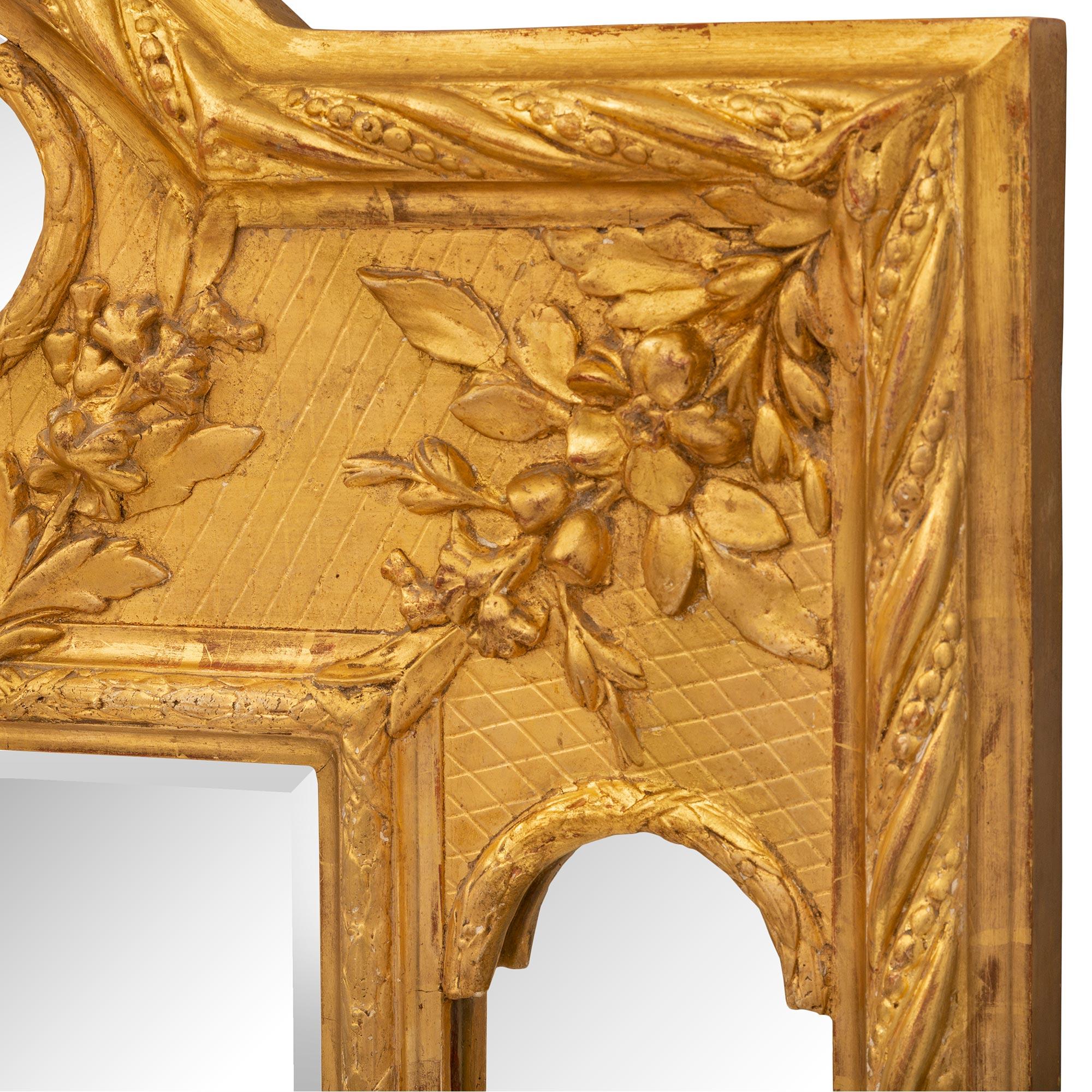 French Mid 19th Century Louis XVI St. Giltwood Double Framed Mirror For Sale 2