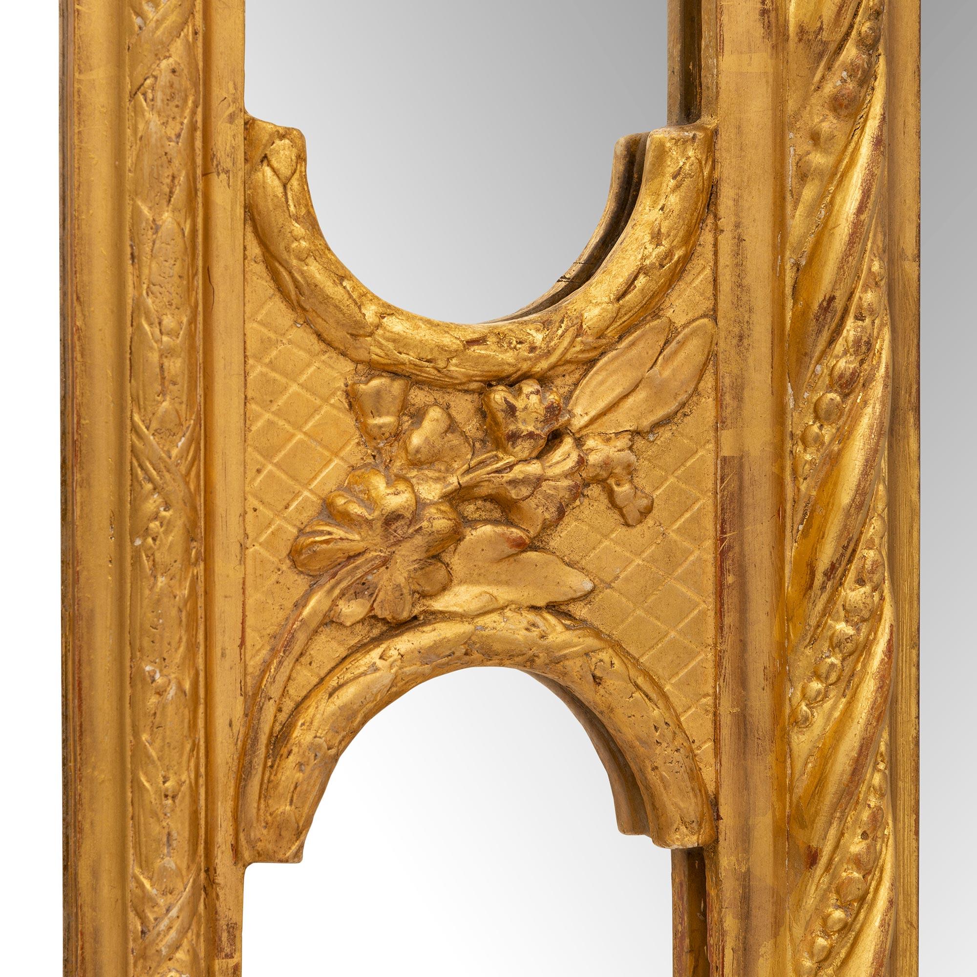 French Mid 19th Century Louis XVI St. Giltwood Double Framed Mirror For Sale 3