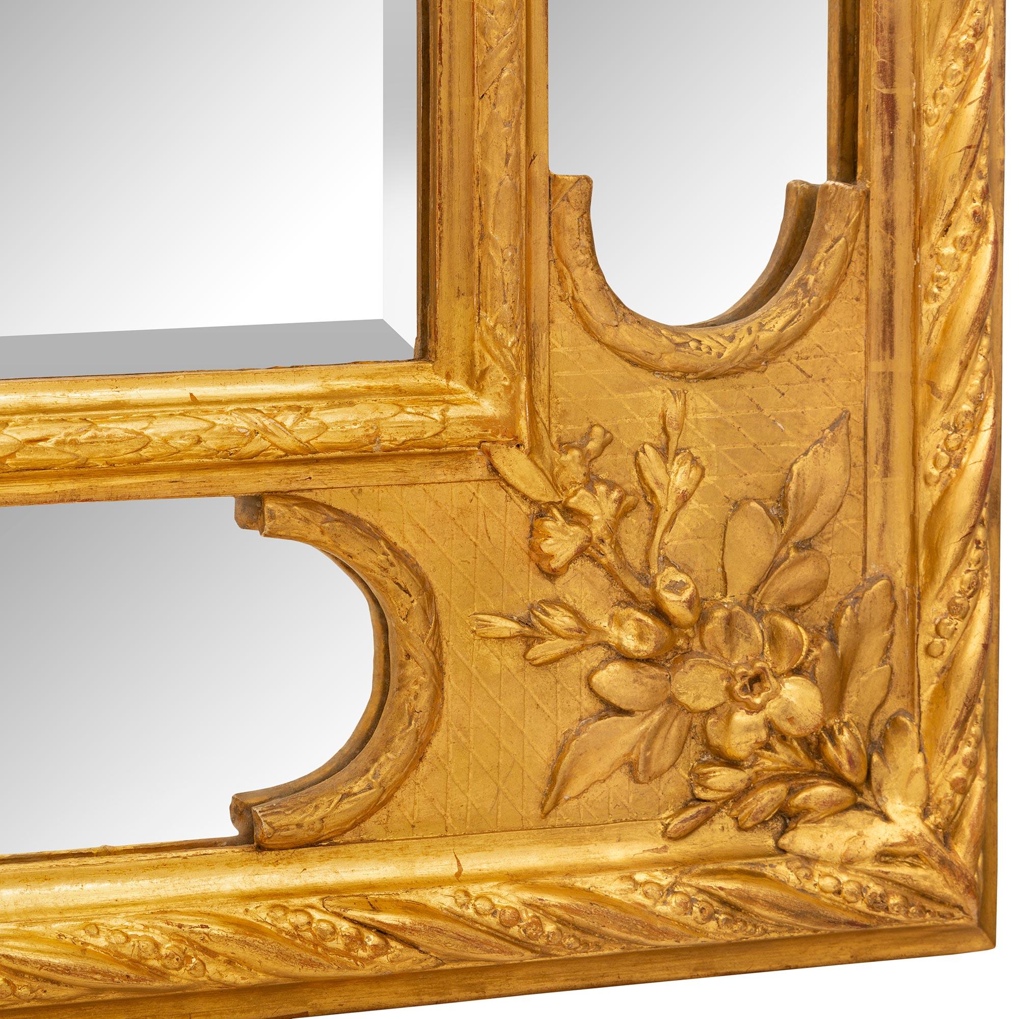 French Mid 19th Century Louis XVI St. Giltwood Double Framed Mirror For Sale 5