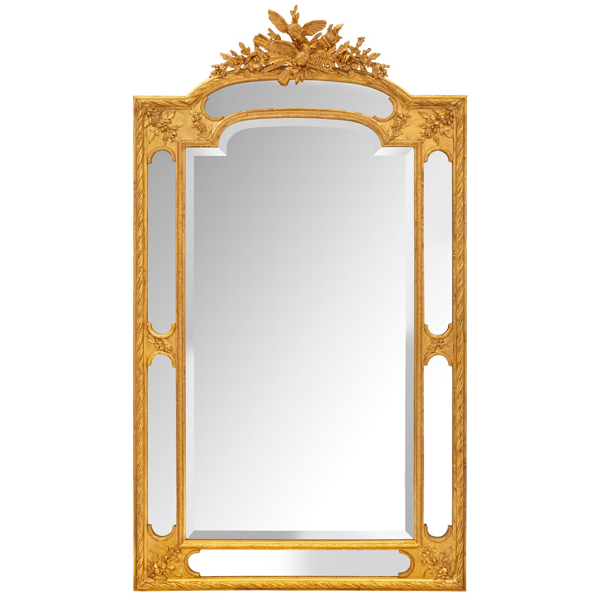 French Mid 19th Century Louis XVI St. Giltwood Double Framed Mirror For Sale