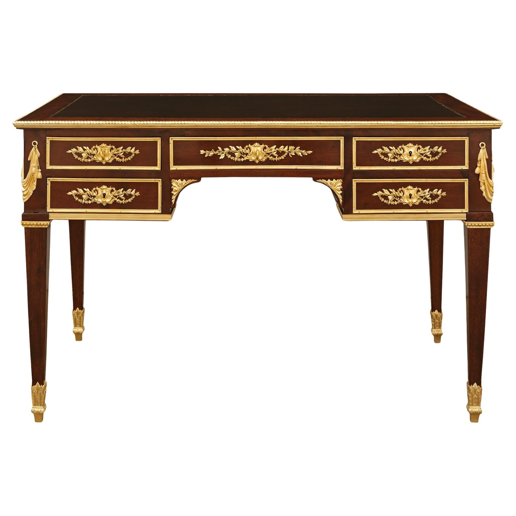 French mid 19th century Louis XVI st. Mahogany and Ormolu desk