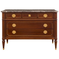 French Mid 19th Century Louis XVI St. Mahogany, Ormolu, and Marble Chest