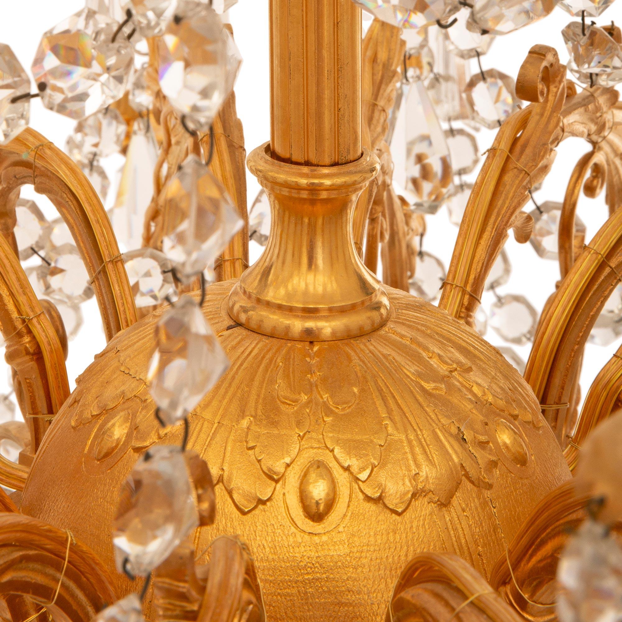 French Mid 19th Century Louis XVI St. Ormolu and Baccarat Crystal Chandelier For Sale 3