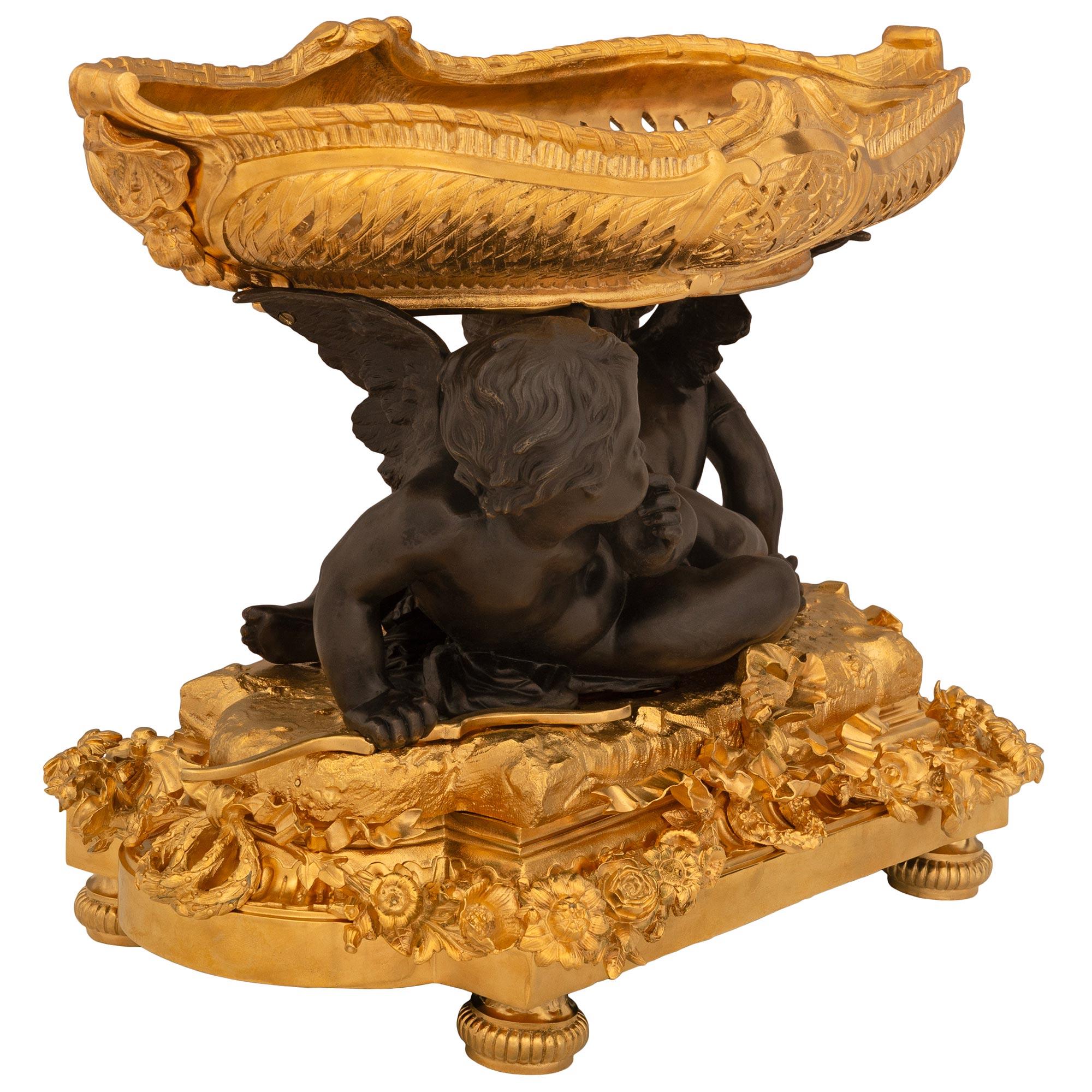 French Mid 19th Century Louis XVI St. Ormolu And Patinated Bronze Centerpiece In Good Condition For Sale In West Palm Beach, FL