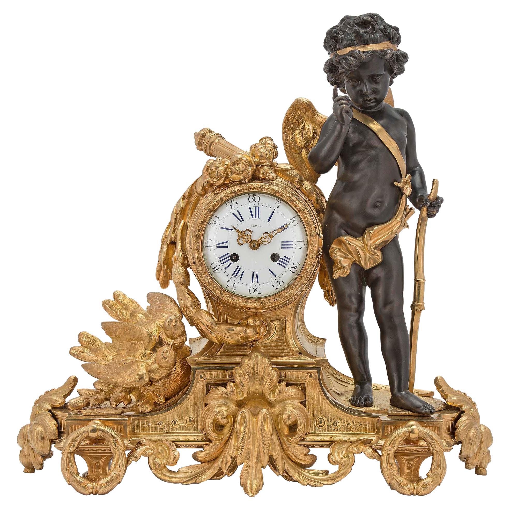 Französische Goldbronze-Uhr im Stil Louis XVI. aus der Mitte des 19. Jahrhunderts, von Bardon, Montpellier