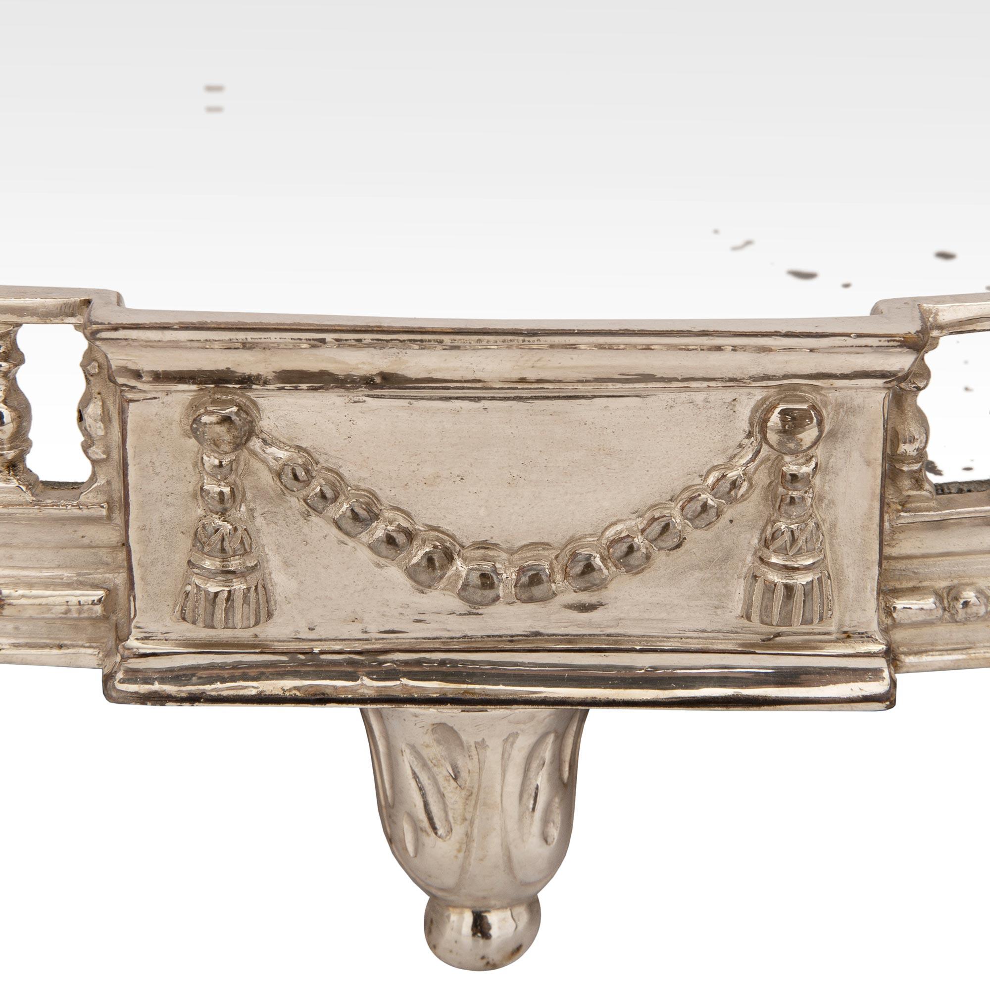  French Mid 19th Century Louis XVI St. Oval Shaped Silvered Bronze Centerpiece For Sale 2