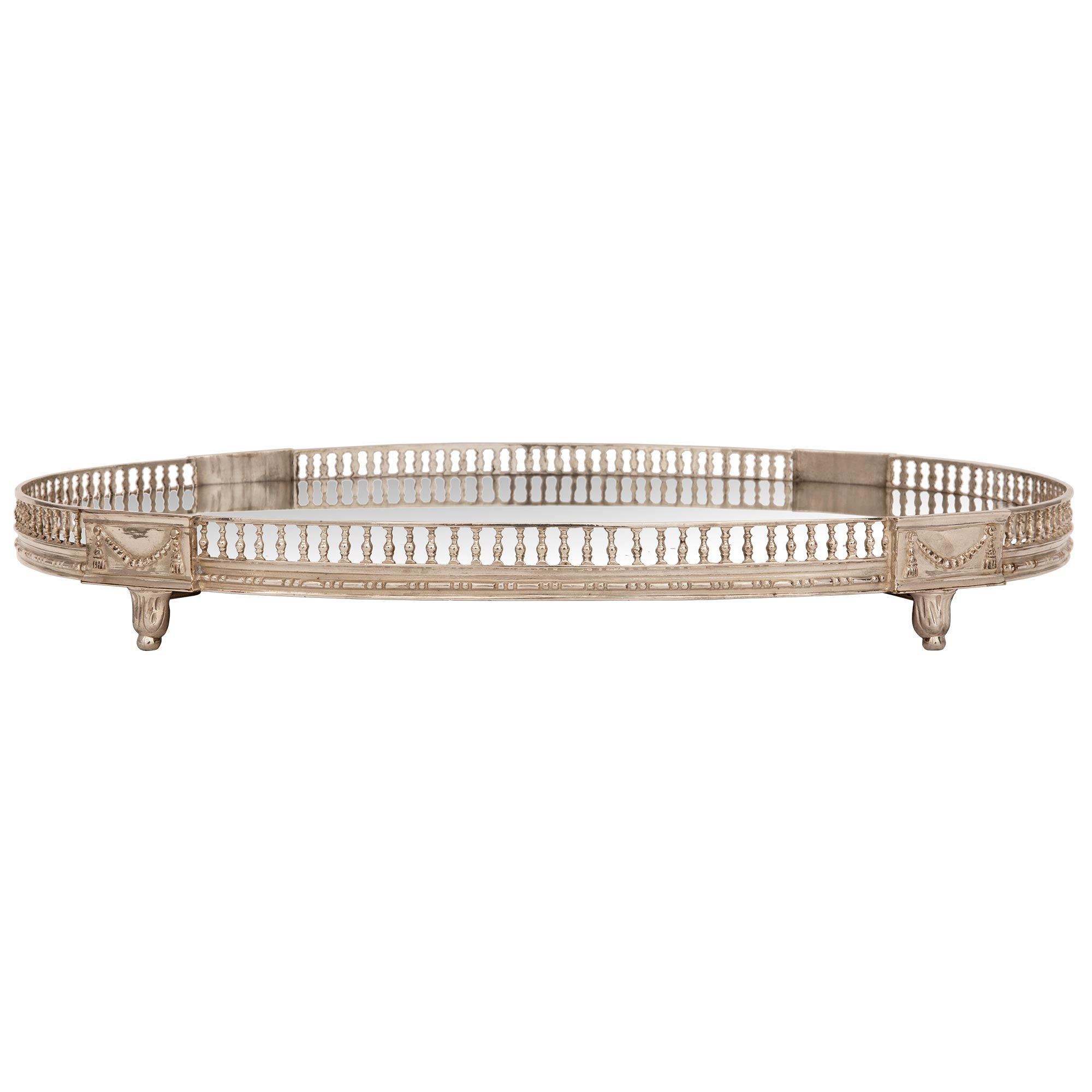  French Mid 19th Century Louis XVI St. Oval Shaped Silvered Bronze Centerpiece For Sale
