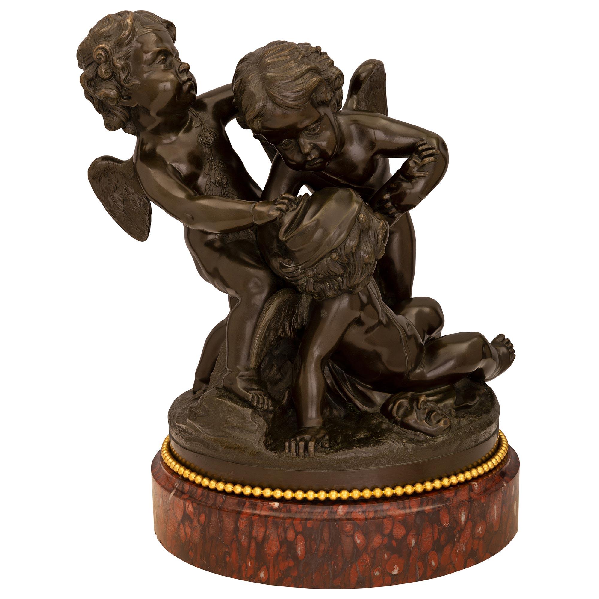 French Mid-19th Century Louis XVI St. Patinated Bronze, Ormolu and Marble Statue In Good Condition For Sale In West Palm Beach, FL