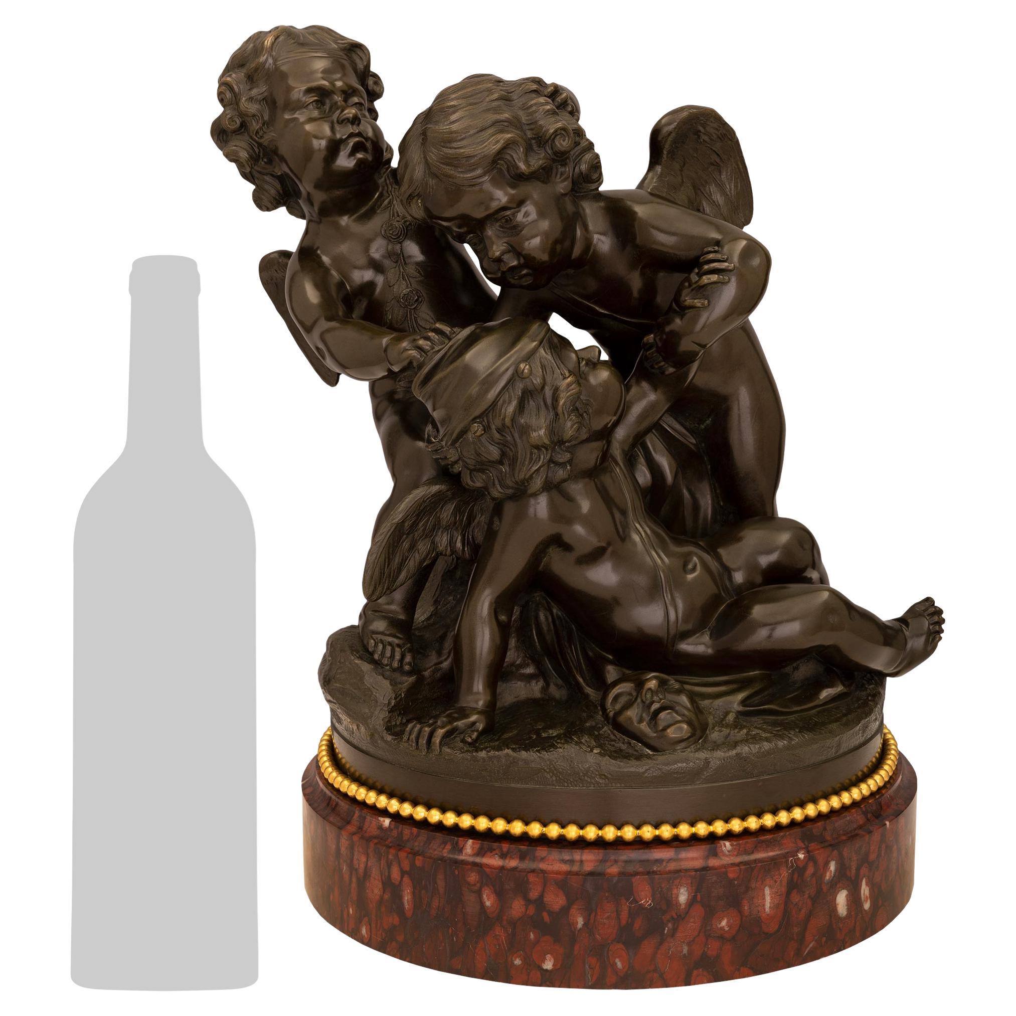 Estatua francesa de mediados del siglo XIX de San Luis XVI de bronce patinado, ormolu y mármol en venta