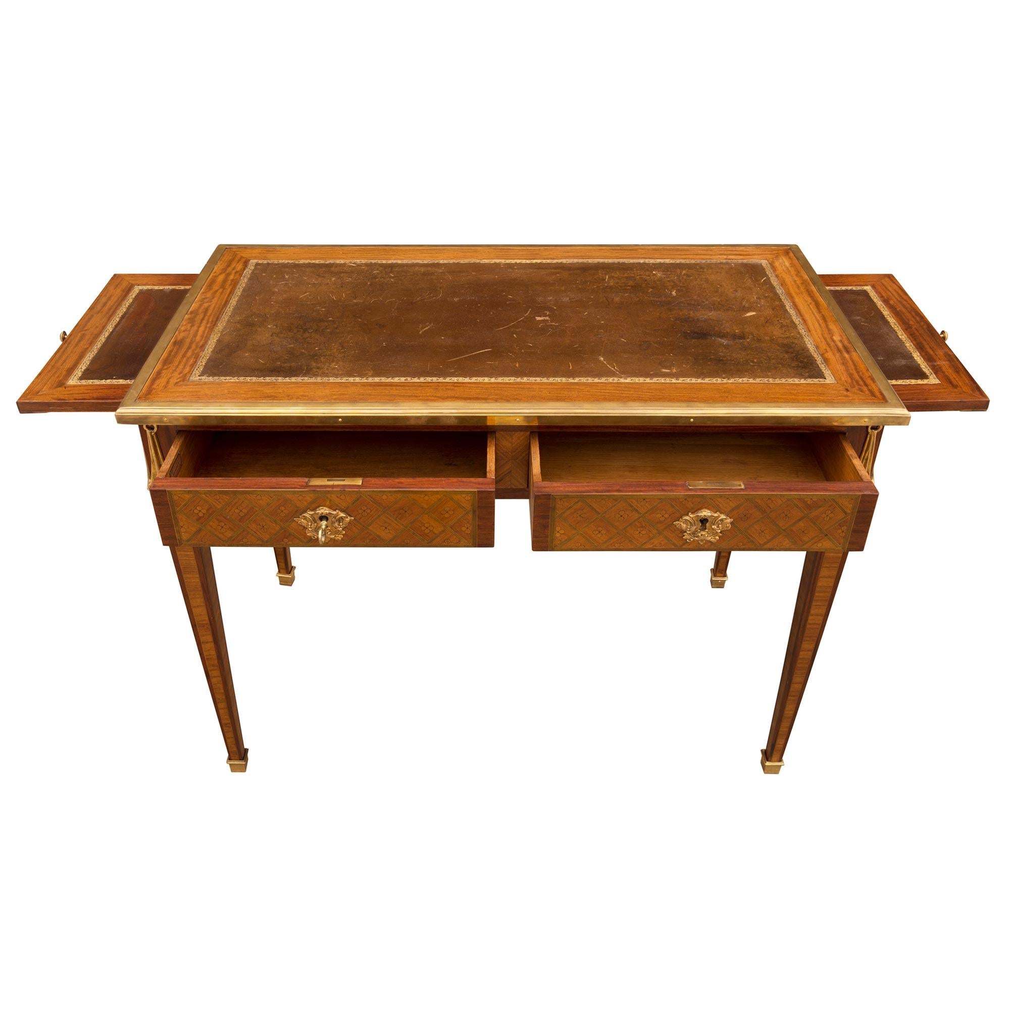 French Mid-19th Century Louis XVI Style Tulipwood, Kingwood and Charmwood Desk In Good Condition For Sale In West Palm Beach, FL