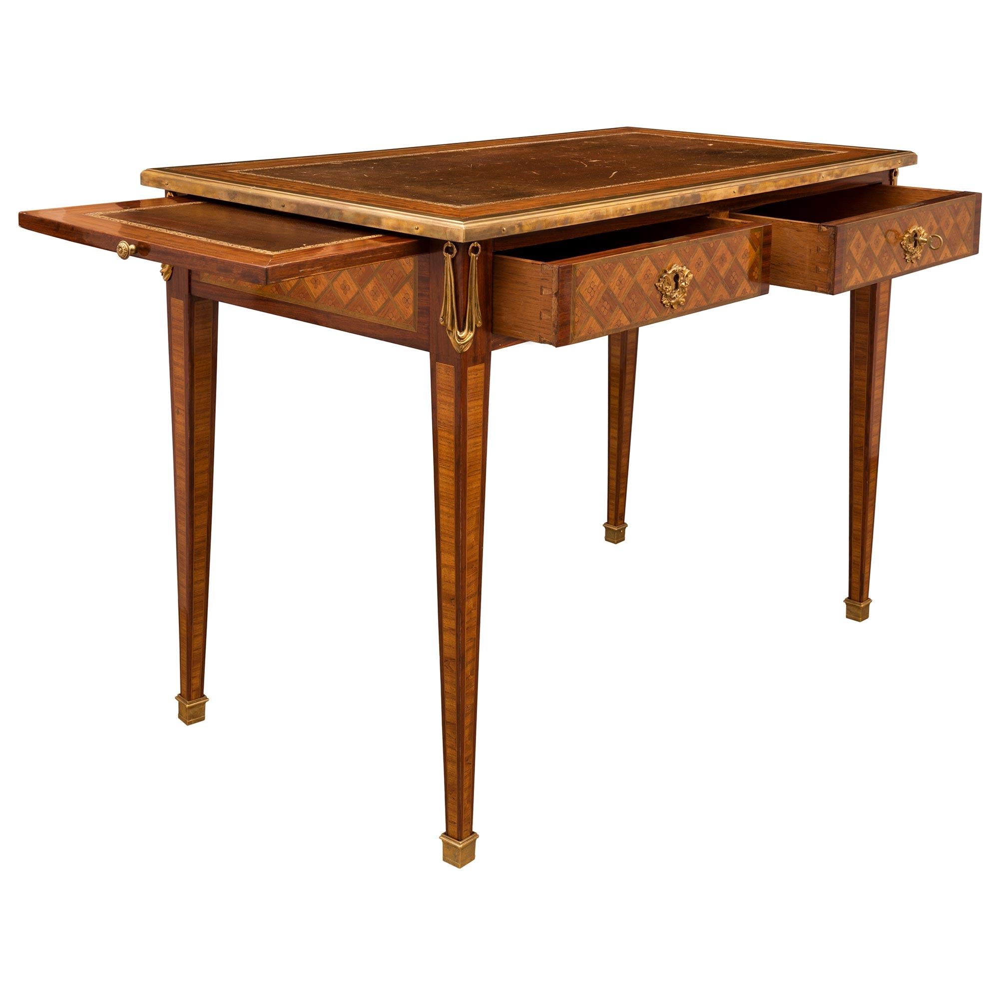 French Mid-19th Century Louis XVI Style Tulipwood, Kingwood and Charmwood Desk For Sale 1