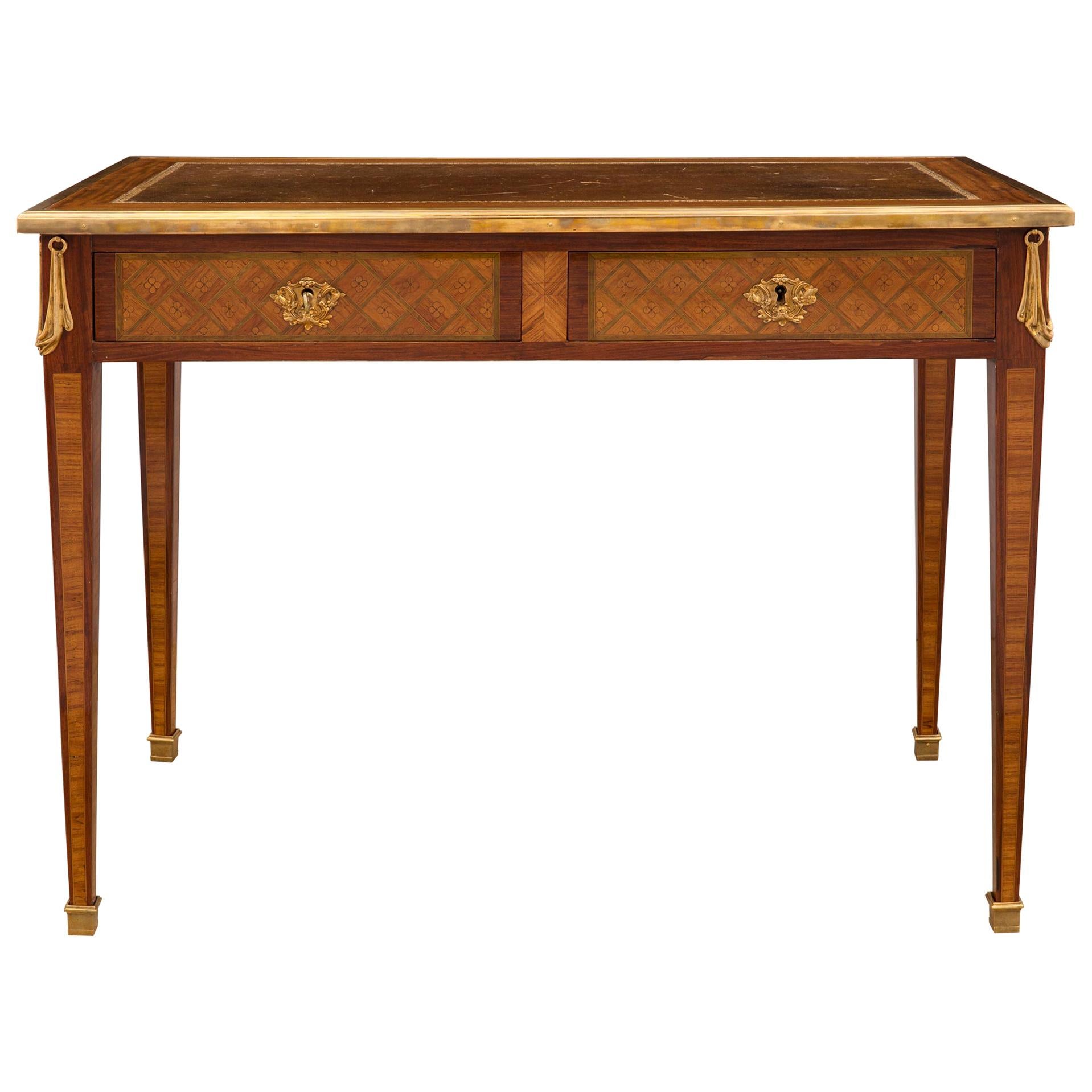French Mid-19th Century Louis XVI Style Tulipwood, Kingwood and Charmwood Desk