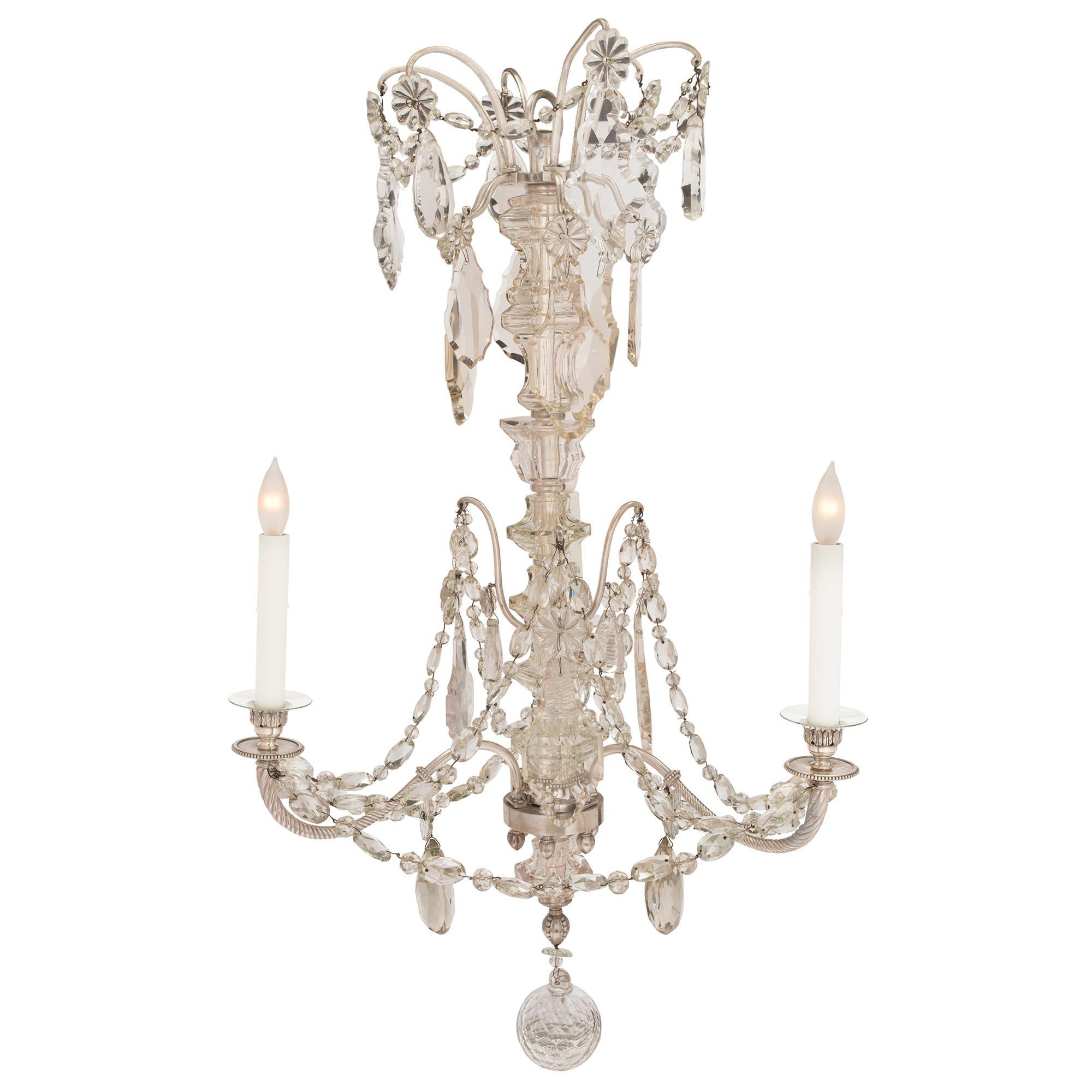 Silvered French Mid-19th Century Louis XVI Style Baccarat Crystal and Bronze Chandelier For Sale