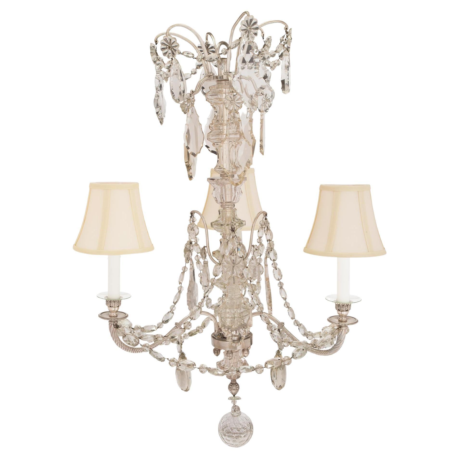French Mid-19th Century Louis XVI Style Baccarat Crystal and Bronze Chandelier For Sale