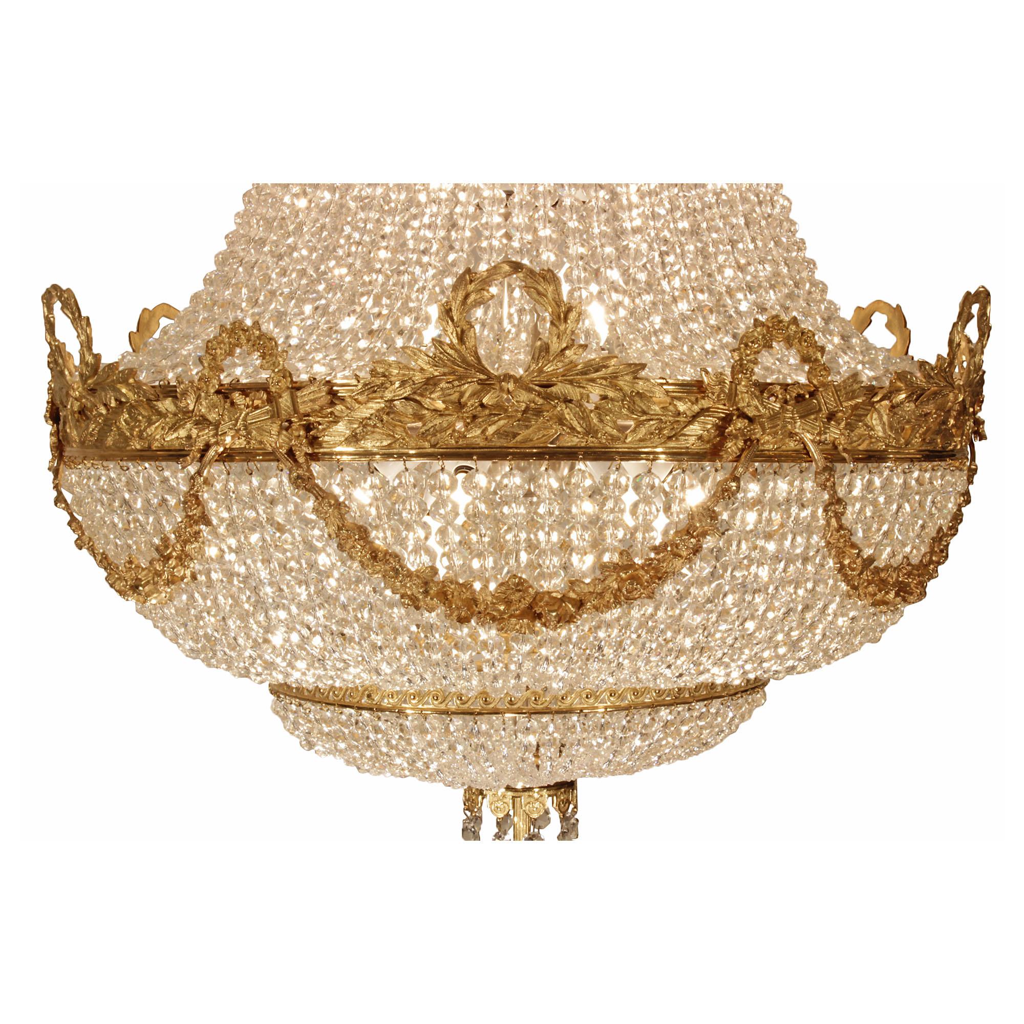 French Mid-19th Century Louis XVI Style Baccarat Crystal and Ormolu Chandelier In Good Condition For Sale In West Palm Beach, FL