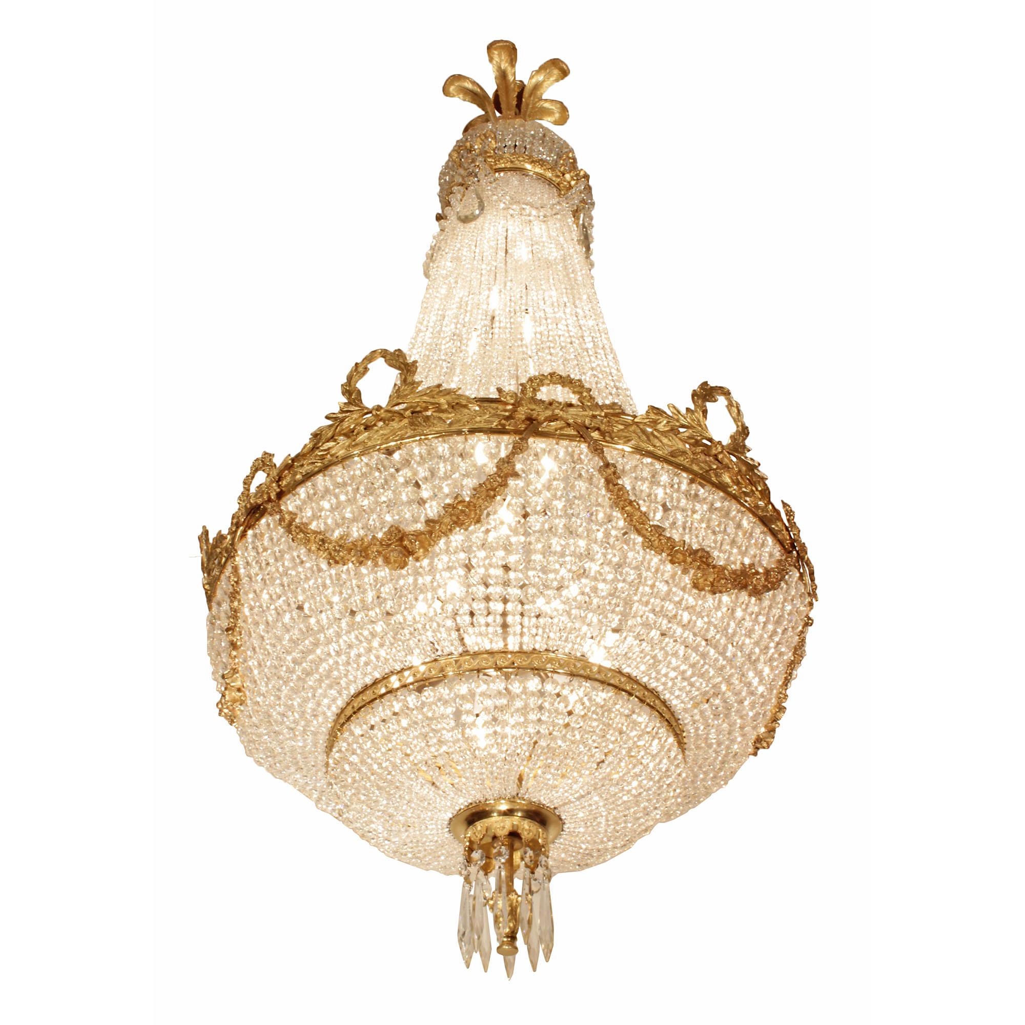 French Mid-19th Century Louis XVI Style Baccarat Crystal and Ormolu Chandelier For Sale 2