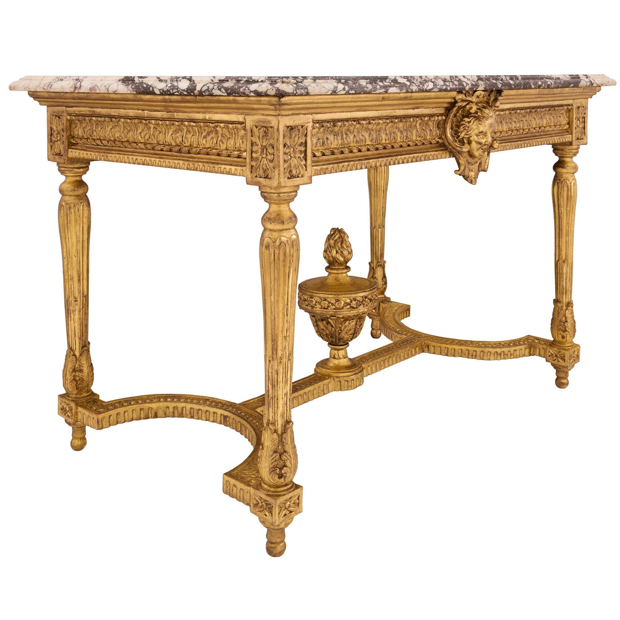 French Mid-19th Century Louis XVI Style Giltwood Center Table In Good Condition For Sale In West Palm Beach, FL