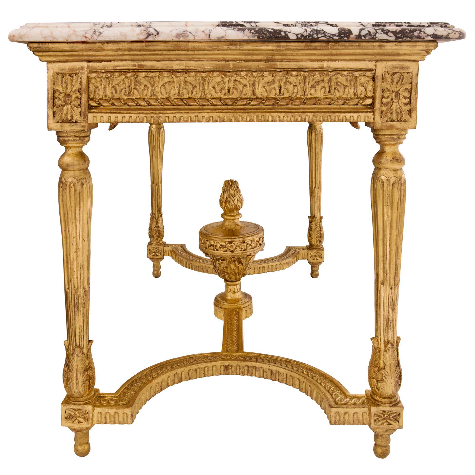 Marble French Mid-19th Century Louis XVI Style Giltwood Center Table For Sale