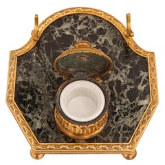 French Mid-19th Century Louis XVI Style Green Marble and Ormolu Mounted Inkwell