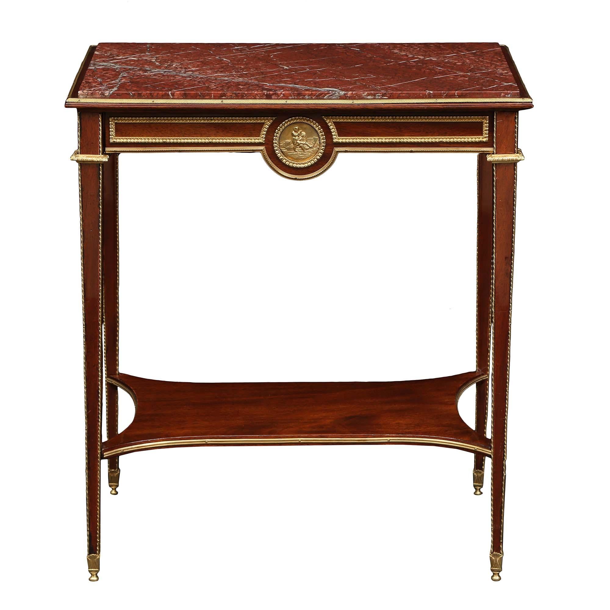 French Mid-19th Century Louis XVI Style Mahogany Rectangular Side Table In Good Condition For Sale In West Palm Beach, FL