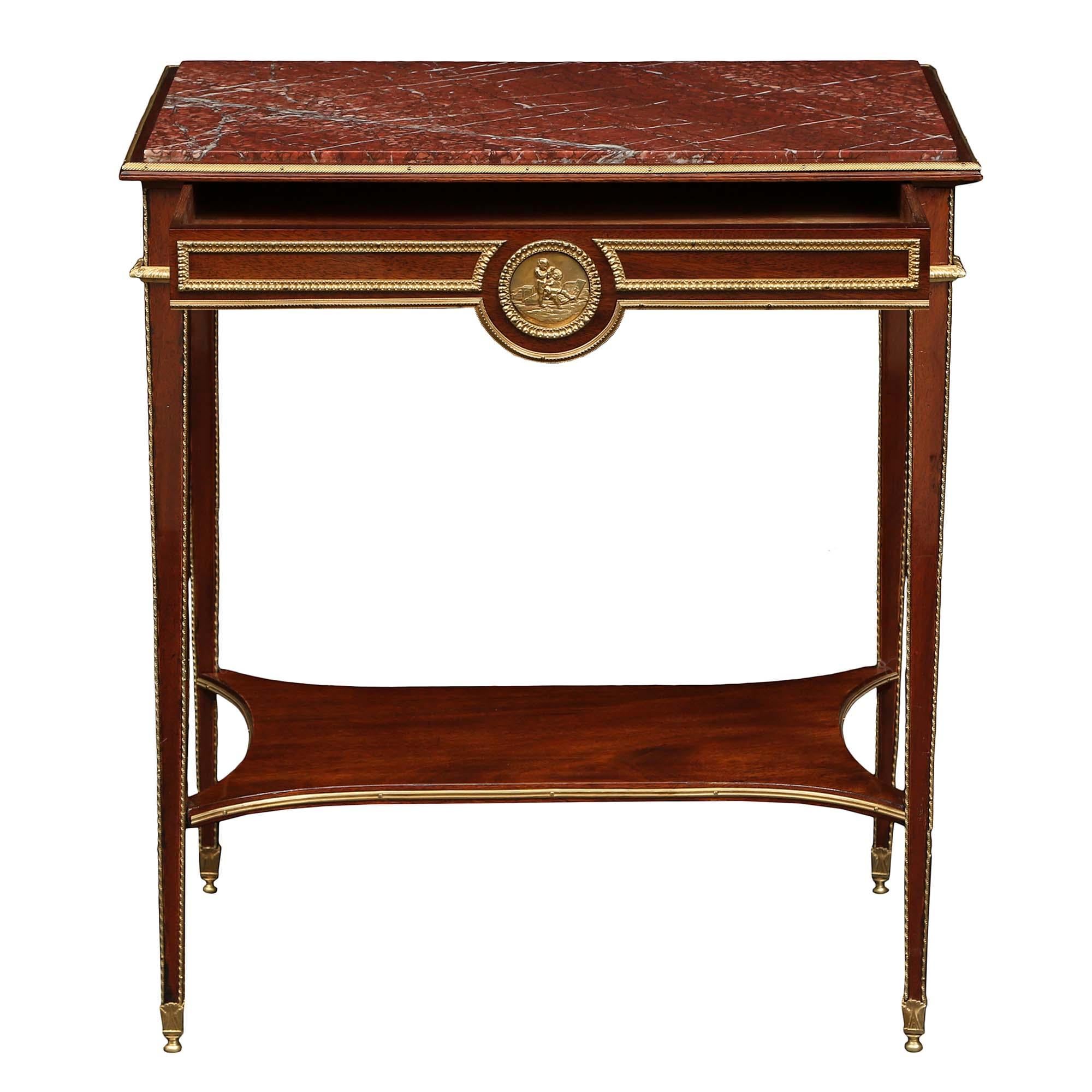Ormolu French Mid-19th Century Louis XVI Style Mahogany Rectangular Side Table For Sale