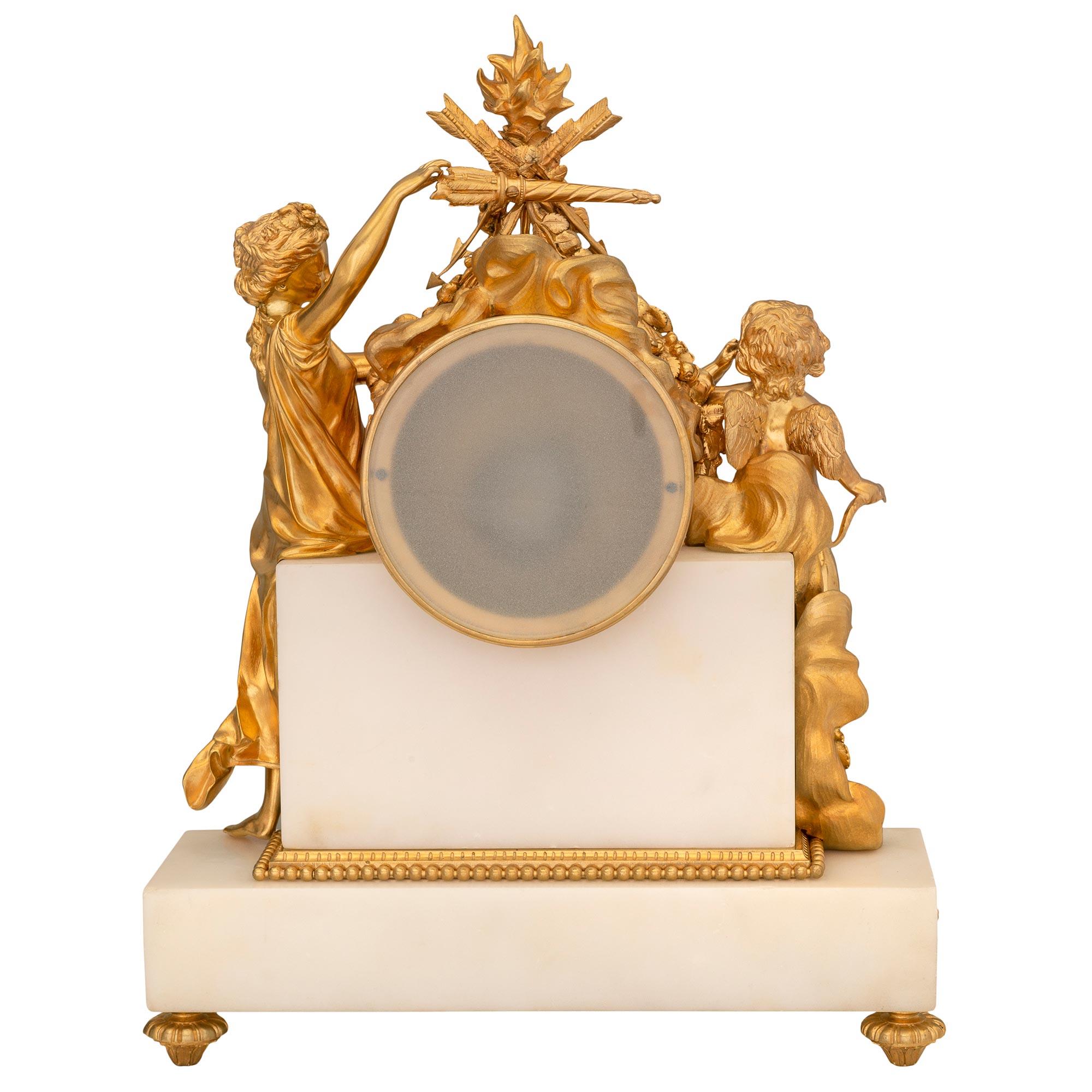 French Mid-19th Century Louis XVI Style Marble and Ormolu Clock For Sale 8