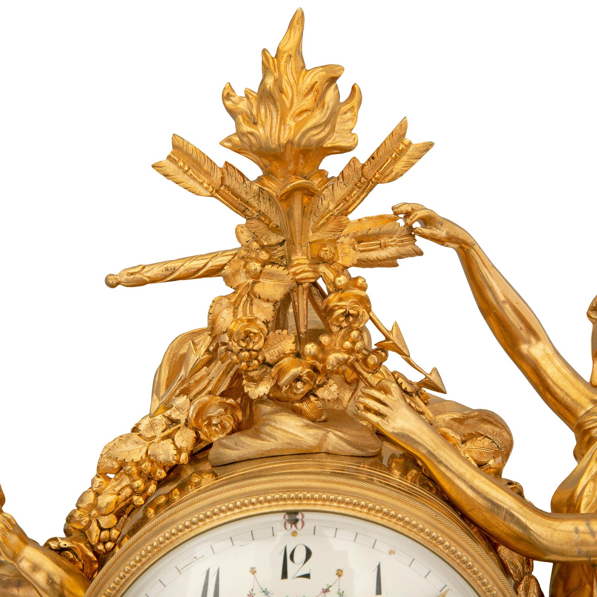 French Mid-19th Century Louis XVI Style Marble and Ormolu Clock For Sale 1