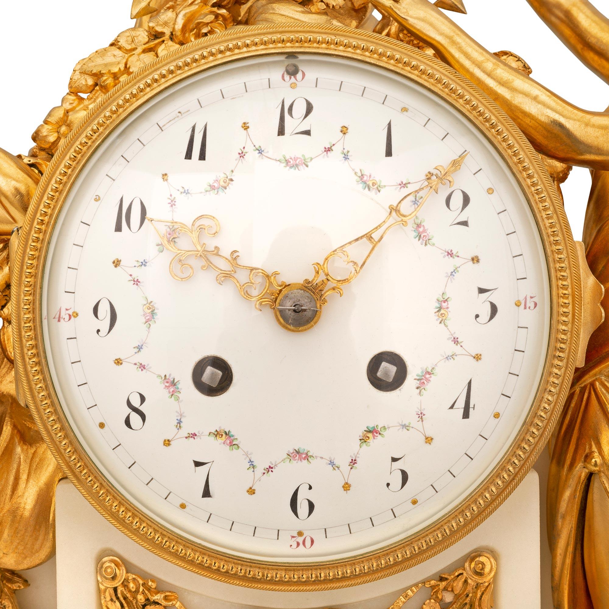 French Mid-19th Century Louis XVI Style Marble and Ormolu Clock For Sale 2